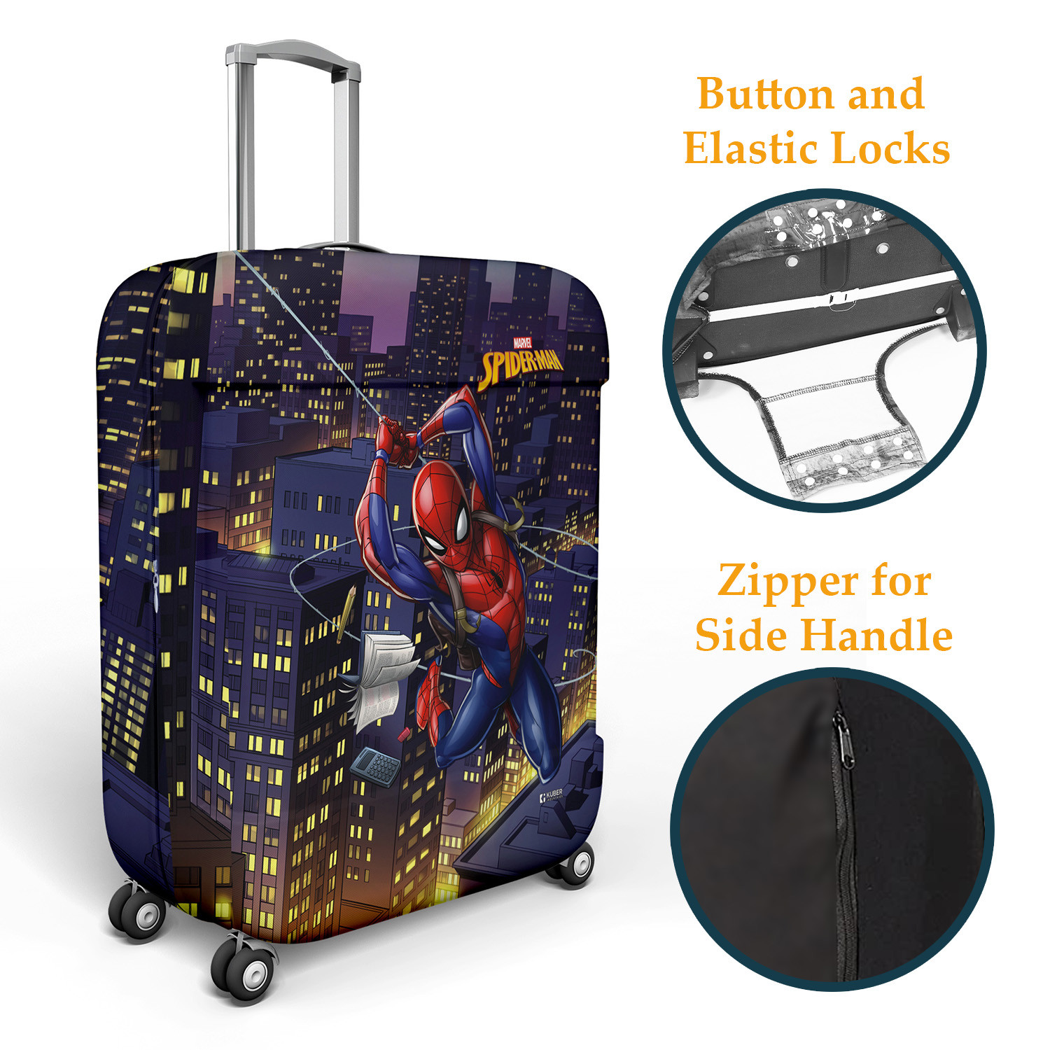 Kuber Industries Marvel Spiderman Luggage Cover | Polyester Travel Suitcase Cover | Washable | Stretchable Suitcase Cover | 22-26 Inch-Medium | 26-30 Inch-Large | Pack of 2 | Multicolor