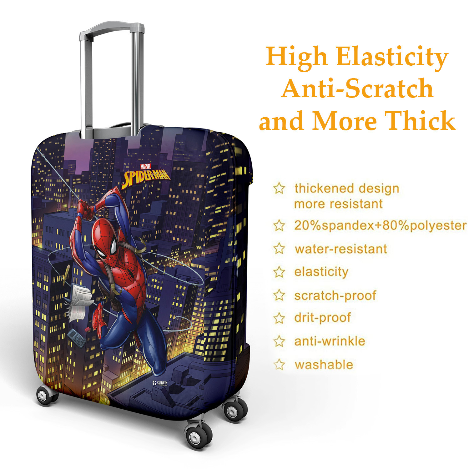 Kuber Industries Marvel Spiderman Luggage Cover|Polyester Travel Suitcase Cover|Washable|Stretchable Suitcase Cover|18-22 Inch-Small|26-30 Inch-Large|Pack of 2 (Multicolor)