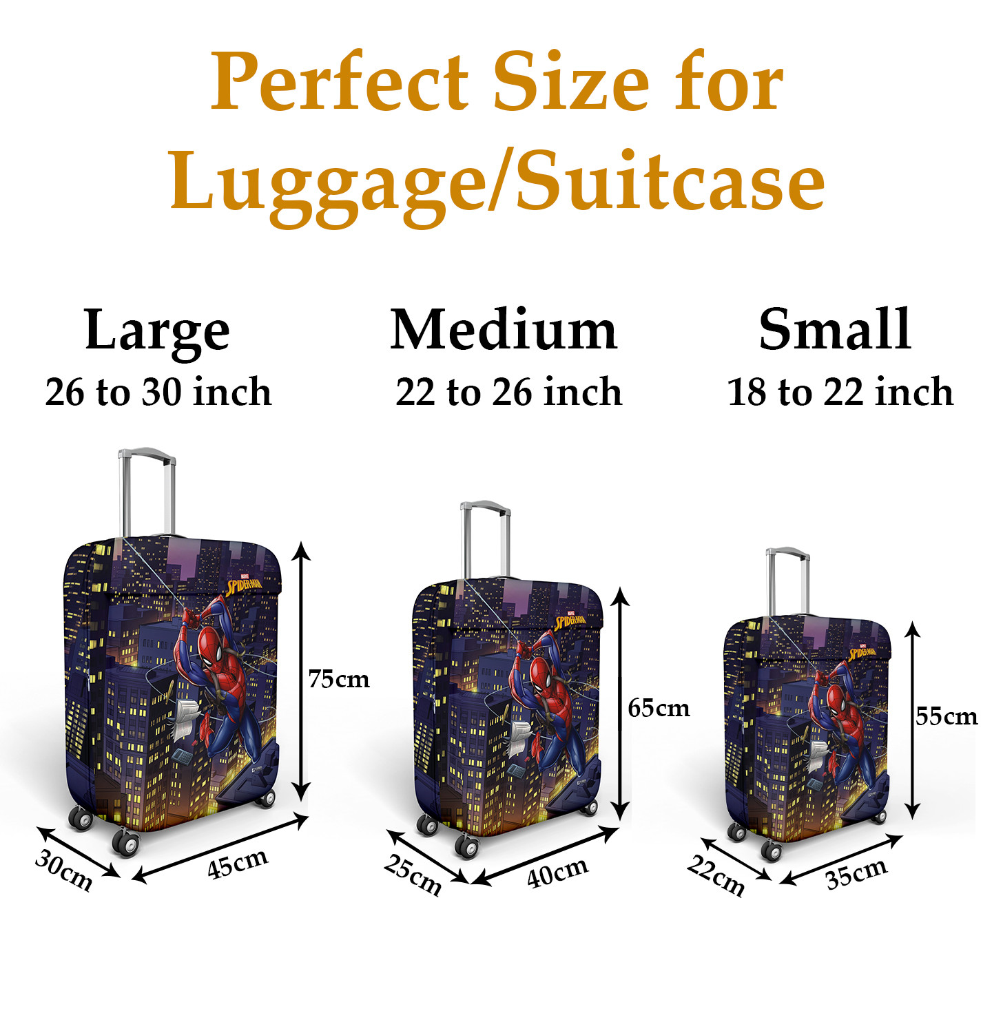 Kuber Industries Marvel Spiderman Luggage Cover|Polyester Travel Suitcase Cover|Washable|Stretchable Suitcase Cover|22-26 Inch-Medium|26-30 Inch-Large|Pack of 2 (Multicolor)