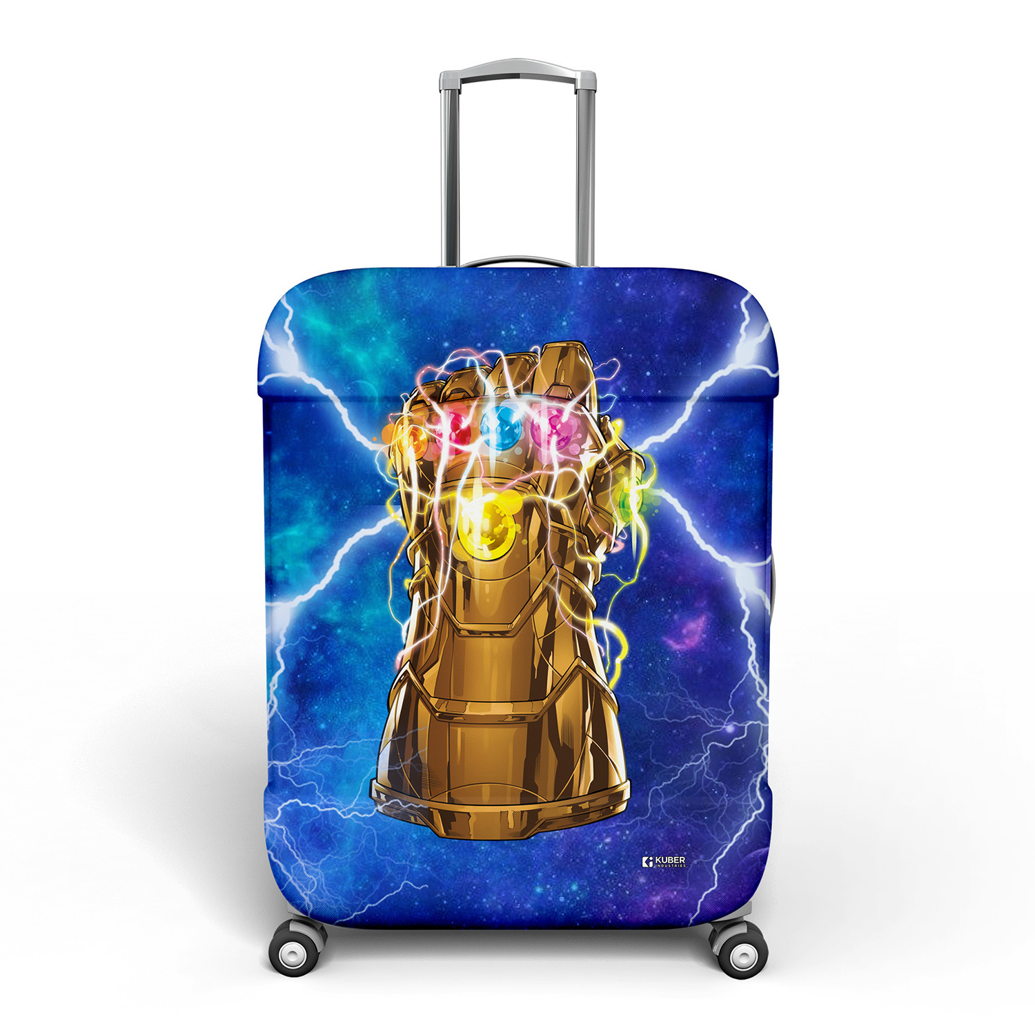 Kuber Industries Marvel The Infinity Gauntlet Luggage Cover|Polyester Travel Suitcase Cover|Washable|Stretchable Suitcase Protector|18-22 Inch|Small (Sky Blue)