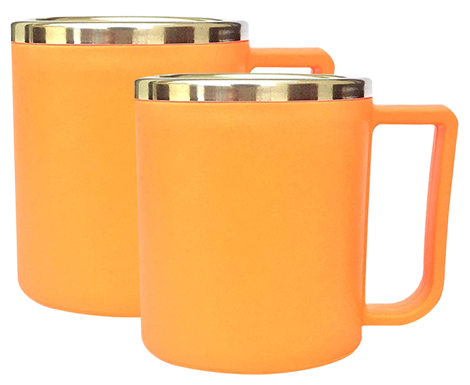 Kuber Industries Medium Size Plastic Steel Cups for Coffee Tea Cocoa, Camping Mugs with Handle, Portable & Easy Clean,(Orange)