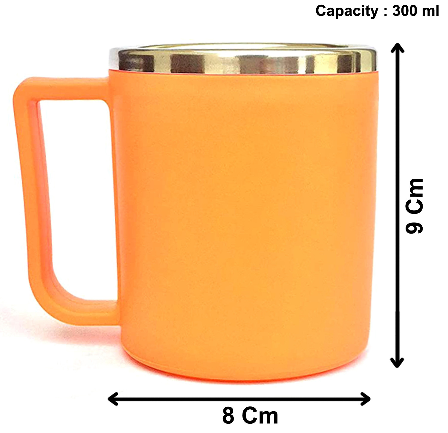 Kuber Industries Medium Size Plastic Steel Cups for Coffee Tea Cocoa, Camping Mugs with Handle, Portable & Easy Clean,(Orange)