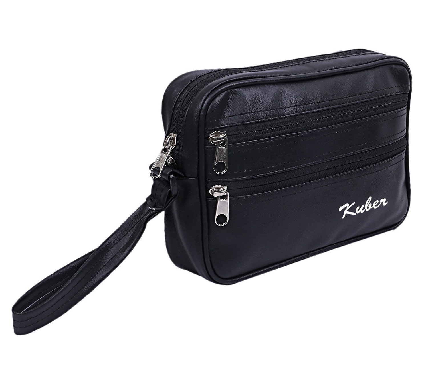 Kuber Industries Multiuses Soft Lether Messenger Bag/Toilerty Bag For Travel, Office, Business (Black)