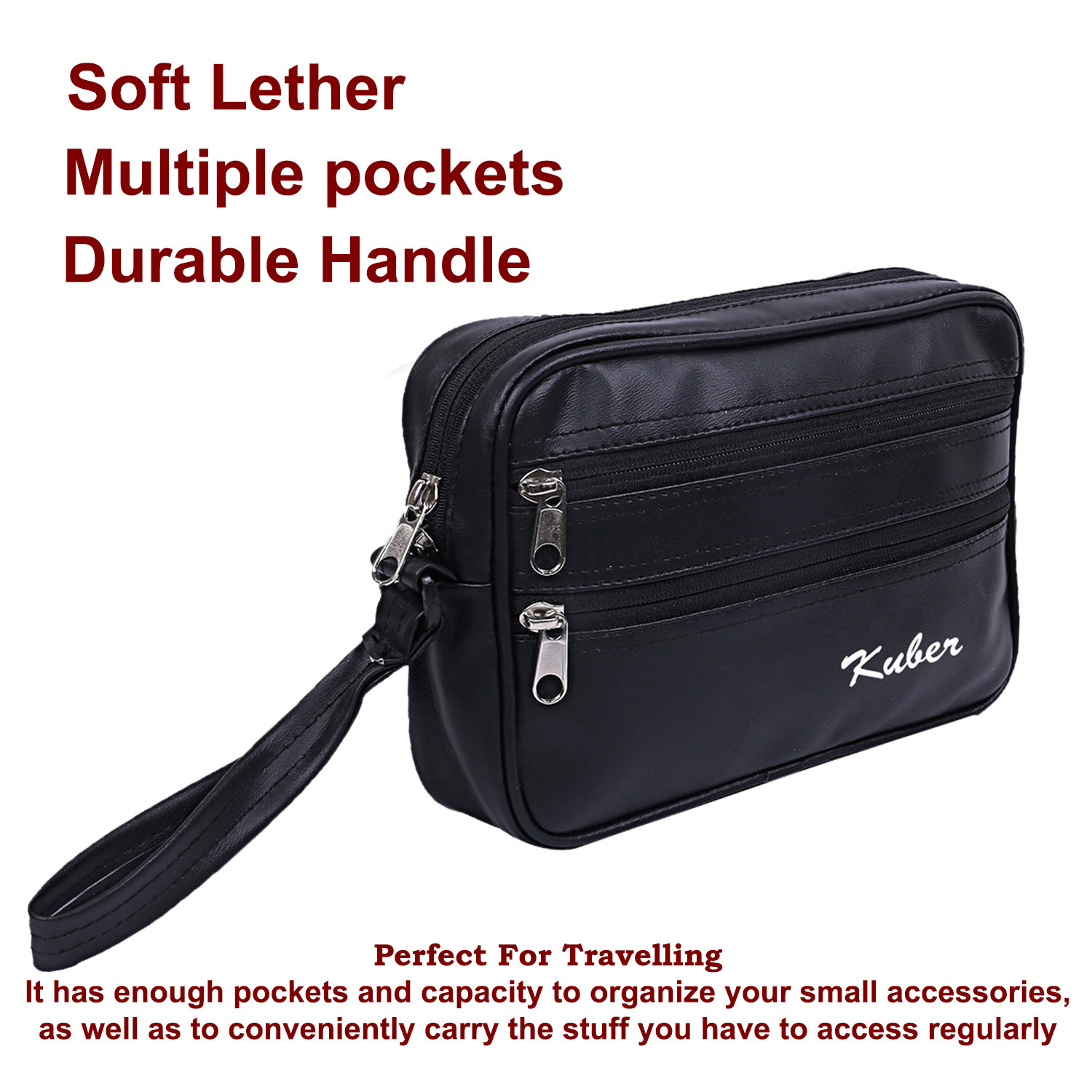 Kuber Industries Multiuses Soft Lether Messenger Bag/Toilerty Bag For Travel, Office, Business (Black)