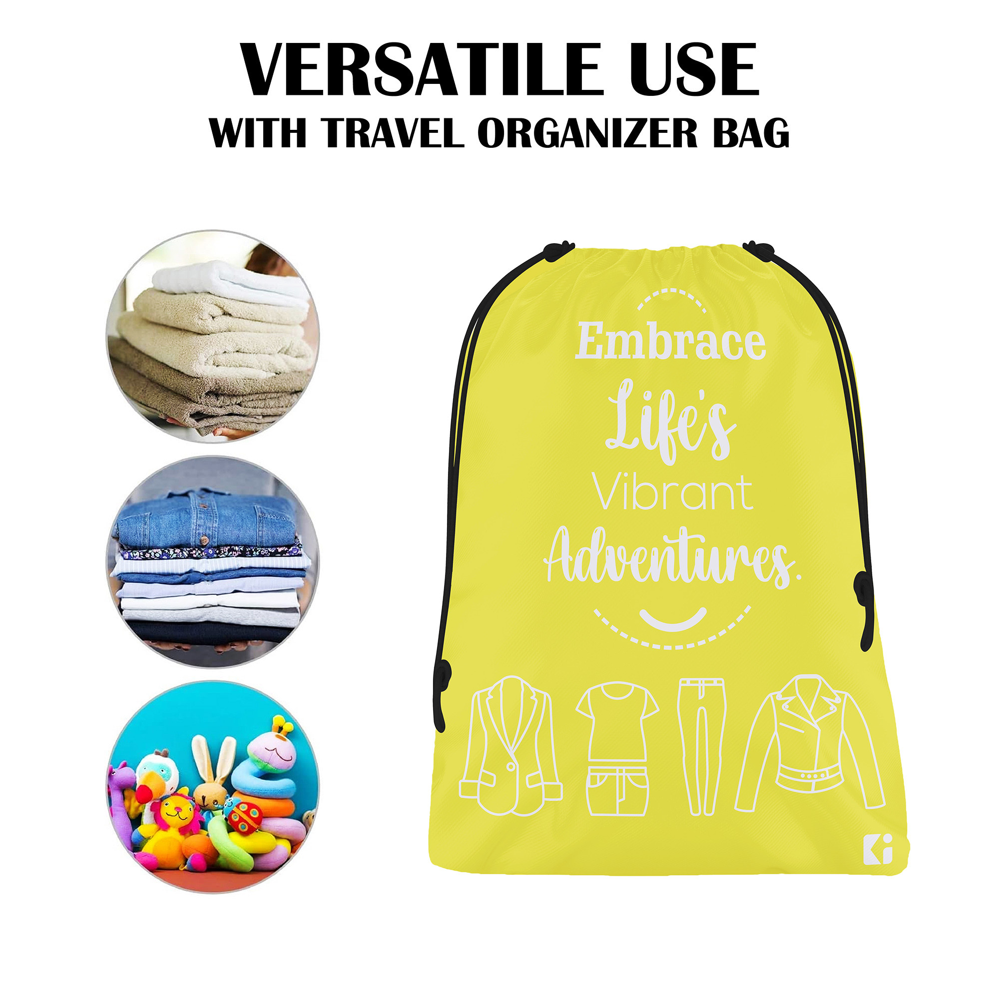 Kuber Industries Pack of 3 Cloth Storage Bag | Storage Organizer | Travel Cloth Carrying Bag | Garments Cover for Laundry | Storage Organizer for Clothing-Travel | Medium | Yellow & Black