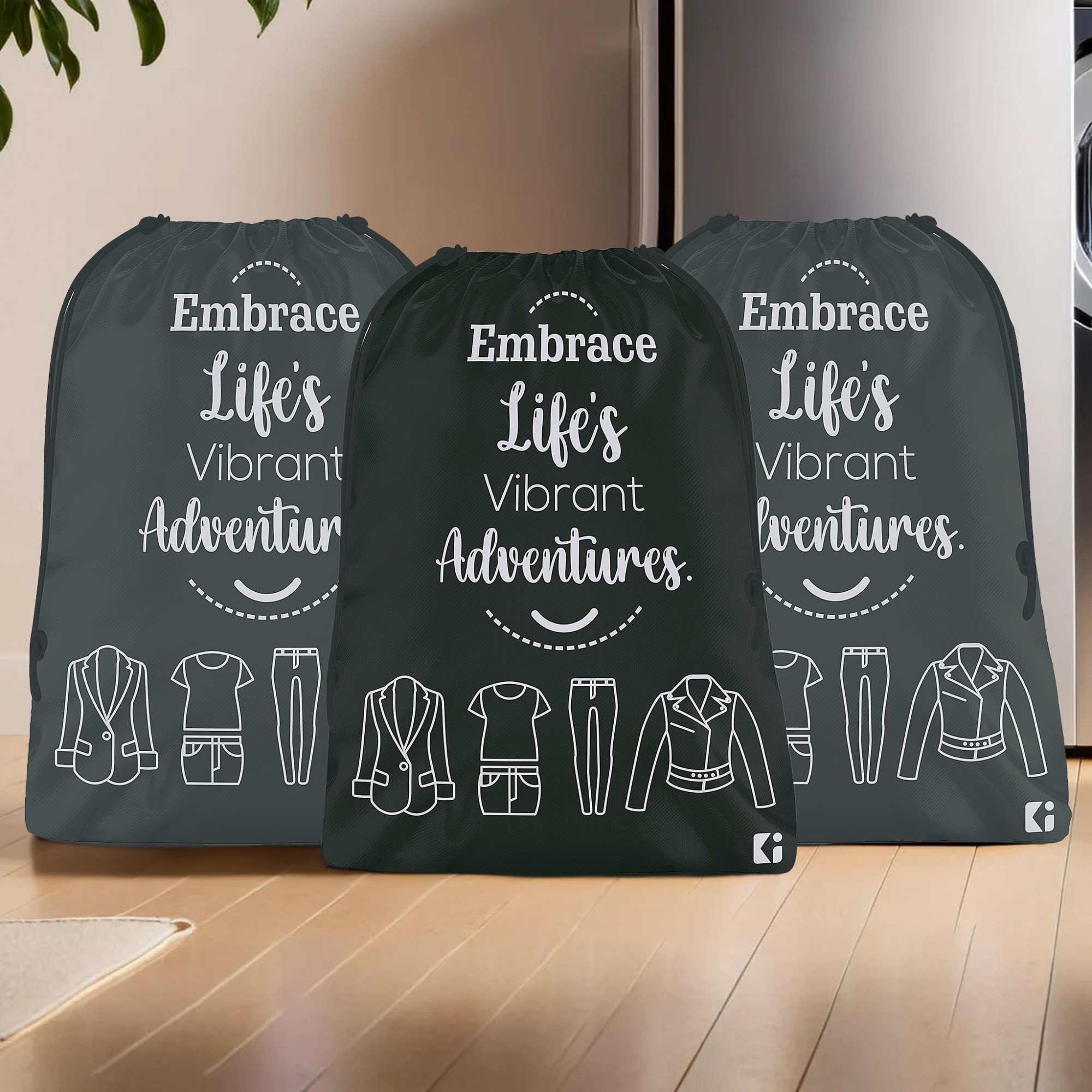 Kuber Industries Pack of 3 Cloth Storage Bag | Storage Organizer | Travel Cloth Carrying Bag | Garments Cover for Laundry | Storage Organizer for Clothing-Travel | Medium | Black & Gray