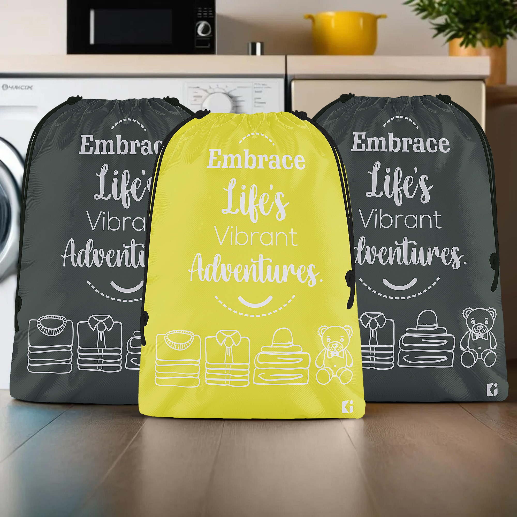 Kuber Industries Pack of 3 Cloth Storage Bag | Storage Organizer | Travel Cloth Carrying Bag | Garments Cover for Laundry | Storage Organizer for Clothing-Travel | Large | Yellow & Gray