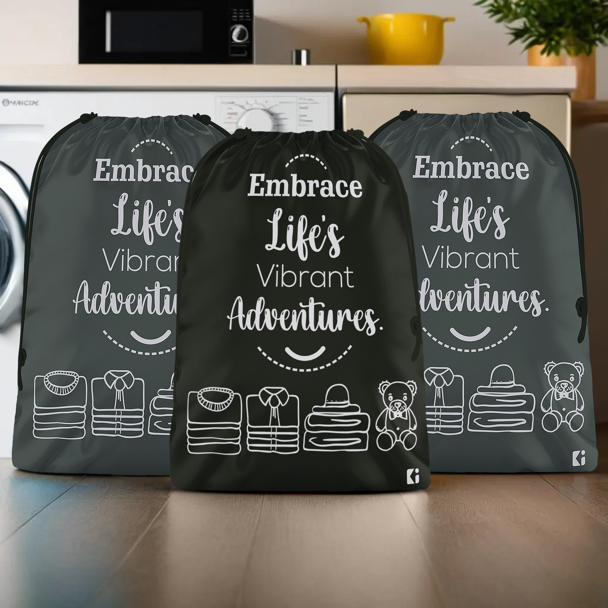 Kuber Industries Pack of 3 Cloth Storage Bag | Storage Organizer | Travel Cloth Carrying Bag | Garments Cover for Laundry | Storage Organizer for Clothing-Travel | Large | Black & Gray