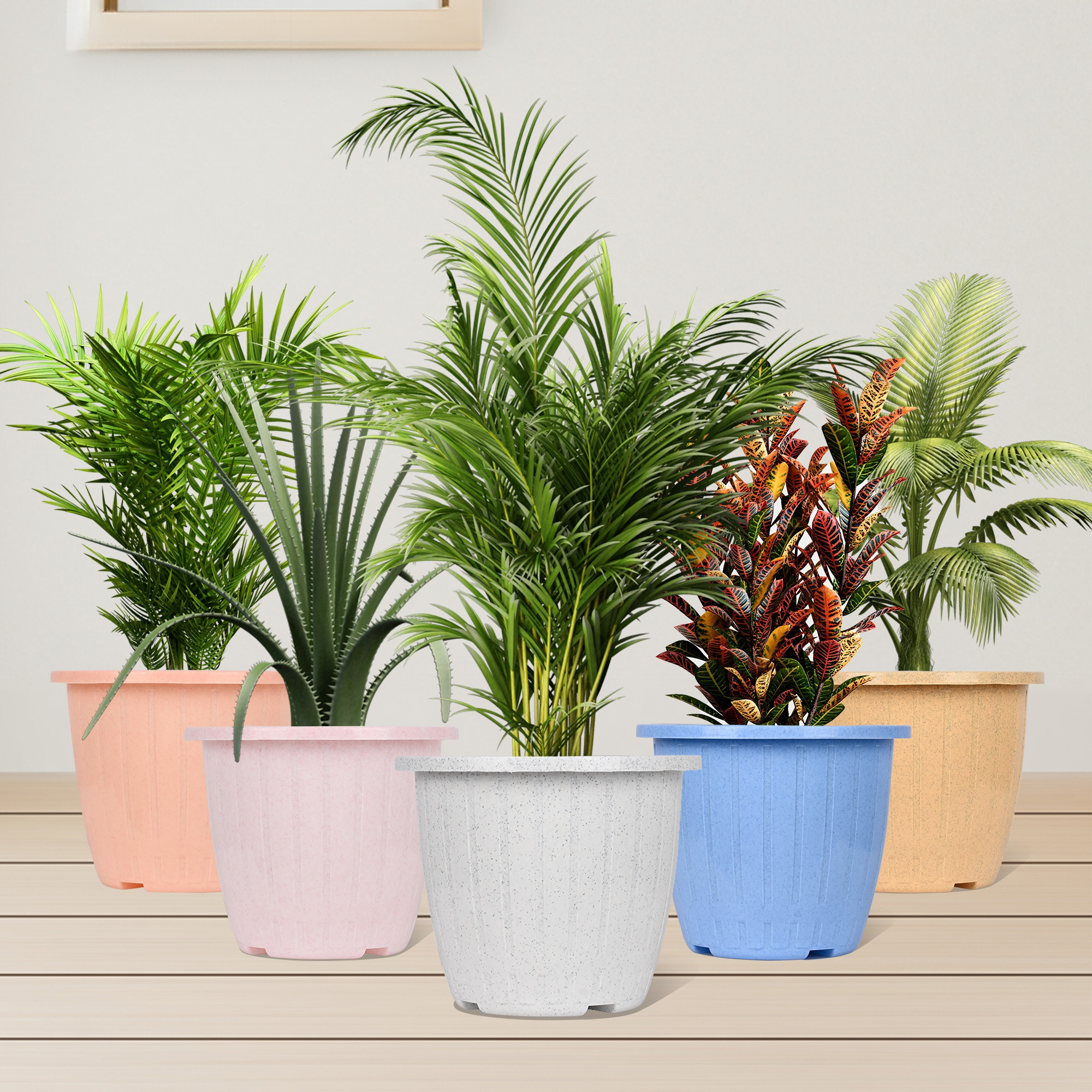 Kuber Industries Pack of 3 Flower Pot | Flower Pot for Living Room | Planters for Home-Lawns & Gardening | Window Flower Pots for Balcony | Marble Duro | 8 Inch | Sky Blue-White & Pink
