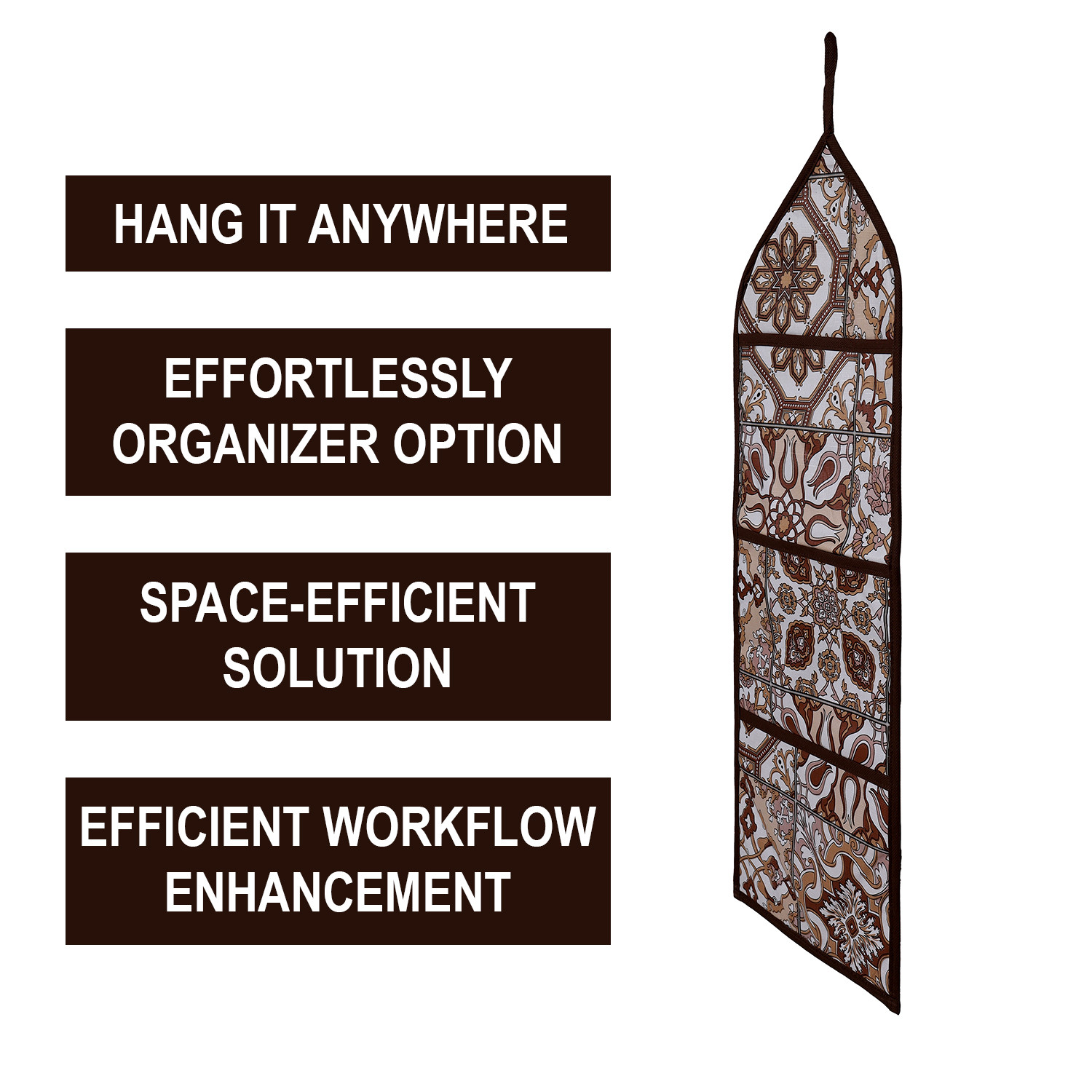 Kuber Industries Paper Holder | Foldable Hanging Organizer | PVC Star Design Document Holder | Wall Hanging Organizer with 3 Pocket | Brown
