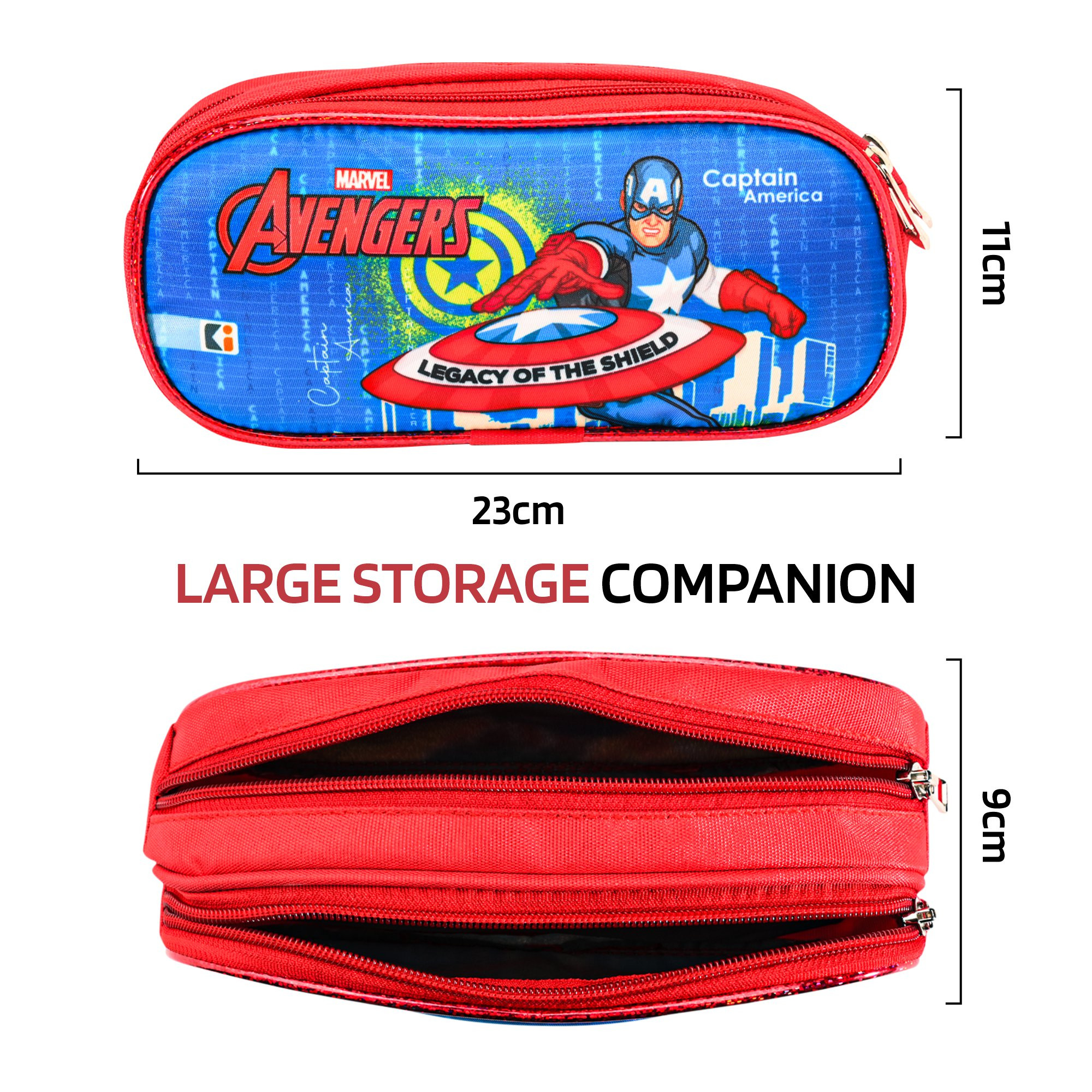 Kuber Industries Pencil Pouch | Multi-Purpose Travel Pouch | 2 Compartments Utility Pouch | Waterproof Stationary Bag | Geometry Box | Marvel Captain America | Blue & Yellow