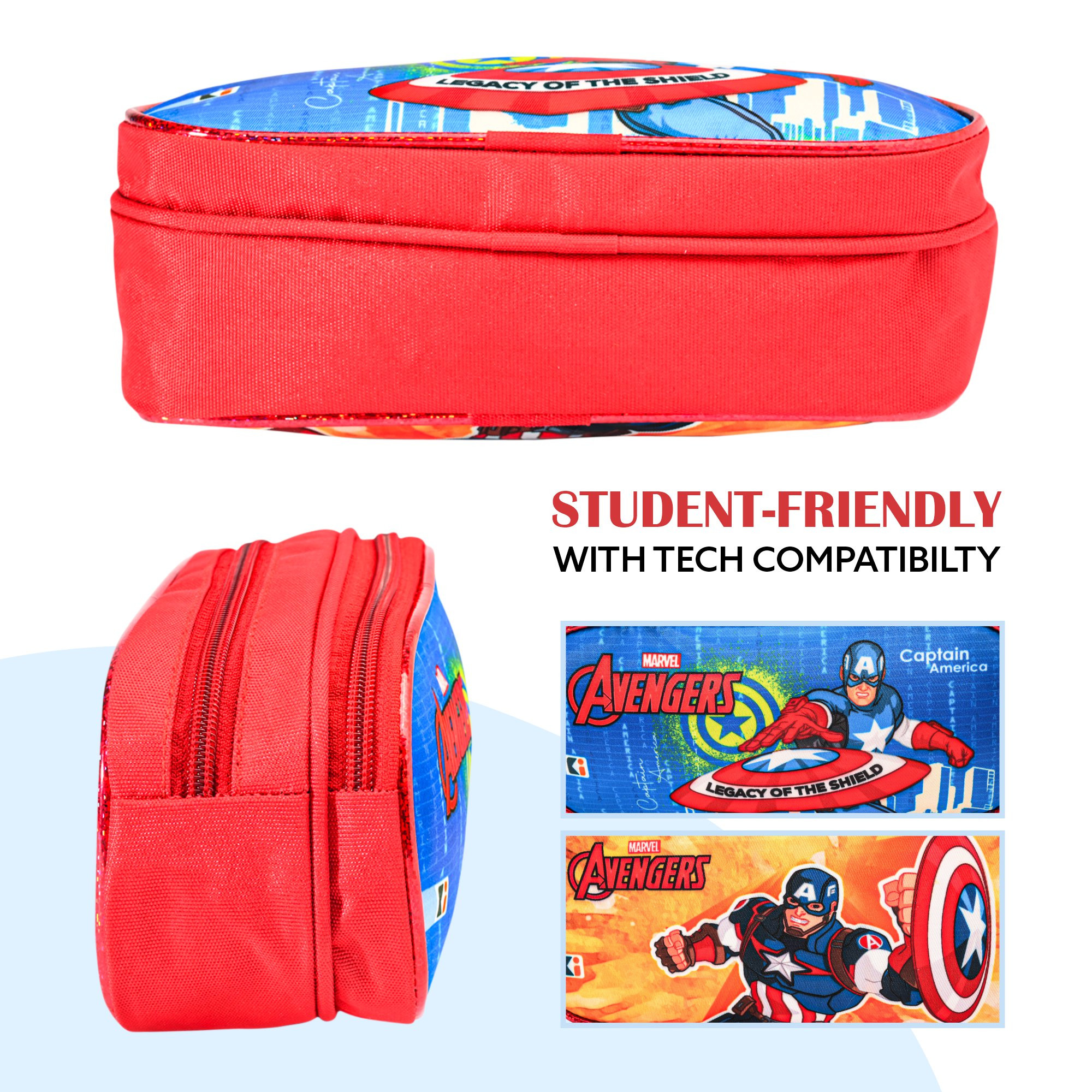 Kuber Industries Pencil Pouch | Multi-Purpose Travel Pouch | 2 Compartments Utility Pouch | Waterproof Stationary Bag | Geometry Box | Marvel Captain America | Blue & Yellow