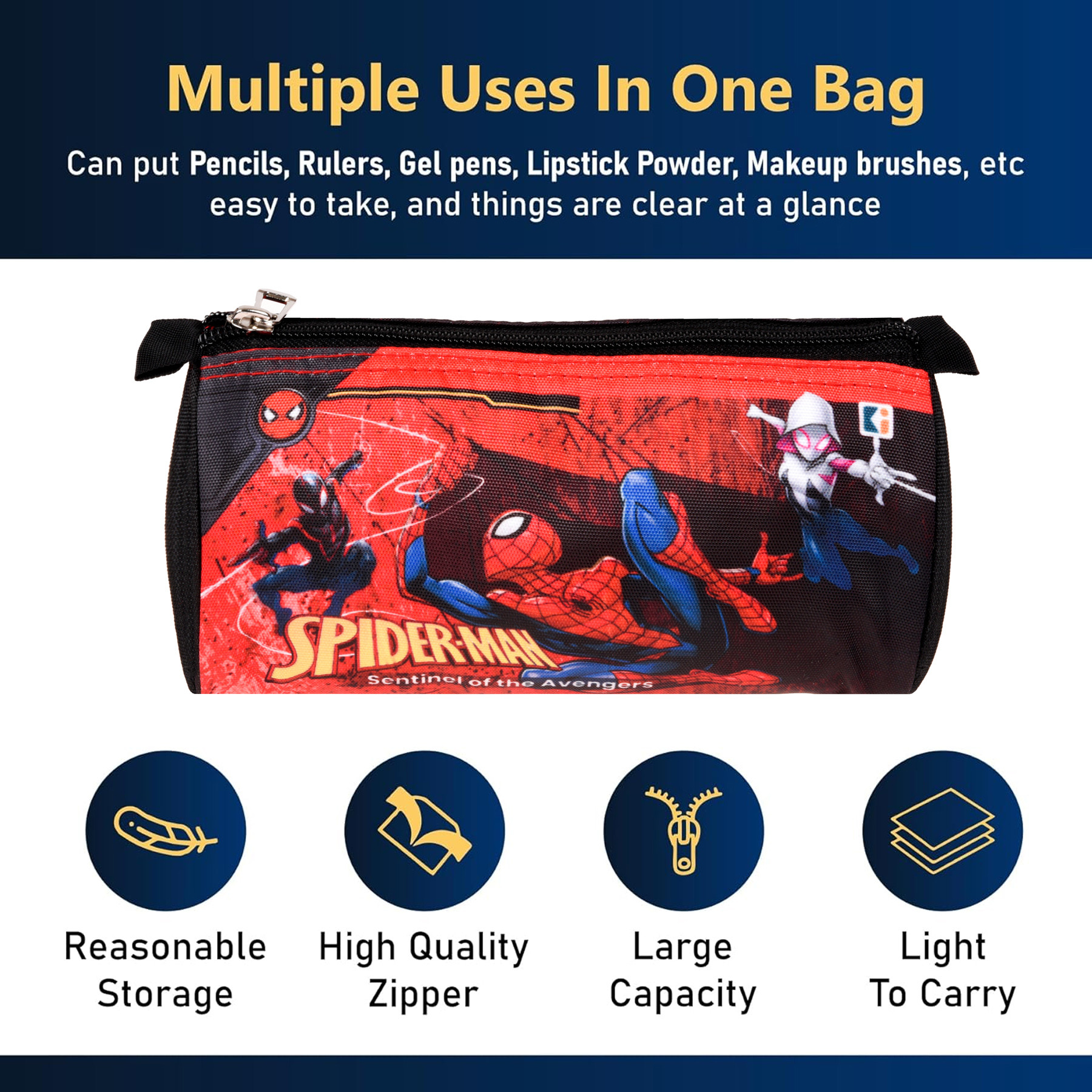 Kuber Industries Pencil Pouch | Multi-Purpose Travel Pouch | Kids Stationary Storage Bag | Pencil Utility School Pouches | Geometry Box | Marvel Spider-Man | Large | Red & Black