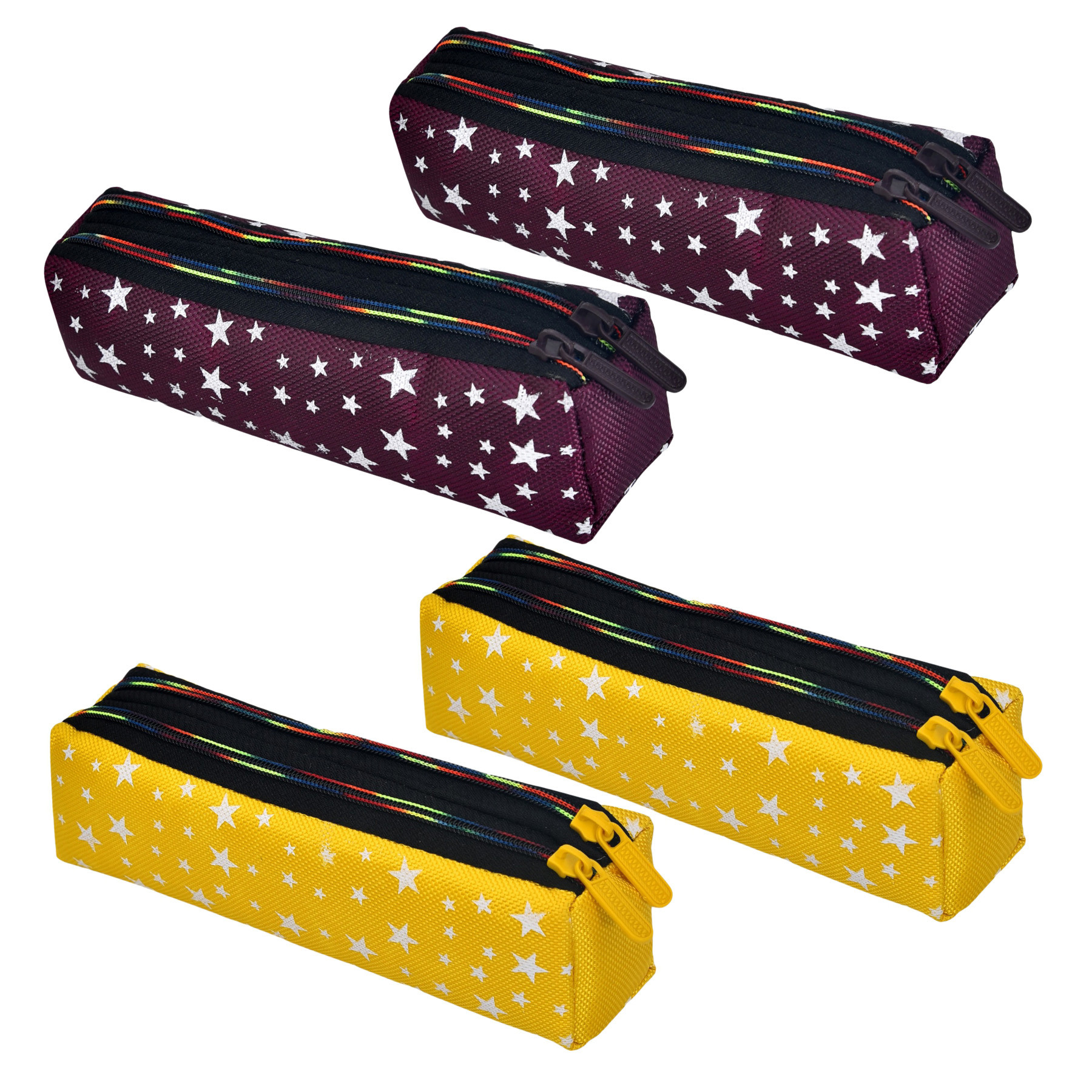 Kuber Industries Pencil Pouch | Rexine Stationary Pouch | Pencil Utility Pouch | School Pencil Case for Kids | Pen-Pencil Box for Kids | 2 Zipper Pencil Organizer | Star Pencil Pouch | Pack of 4 | Multi