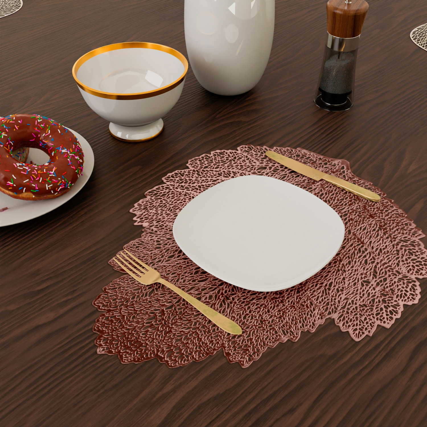 Kuber Industries Placemat | Placemats for Dining Room | Designer Table Mat Set | Placemats for Kitchen Table | Side Table Placemats | Patta Shape Placemat |Copper