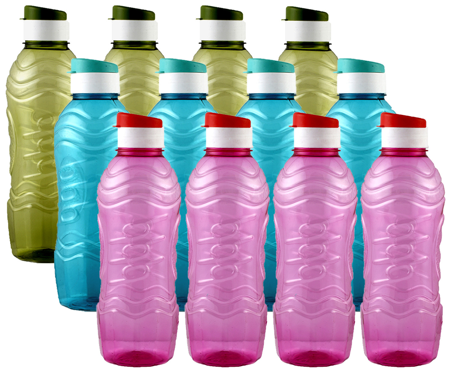 Kuber Industries Plastic Fridge Water Bottle Set with Flip Cap (1000ml, Green & Sky Blue & Pink)-KUBMART1534