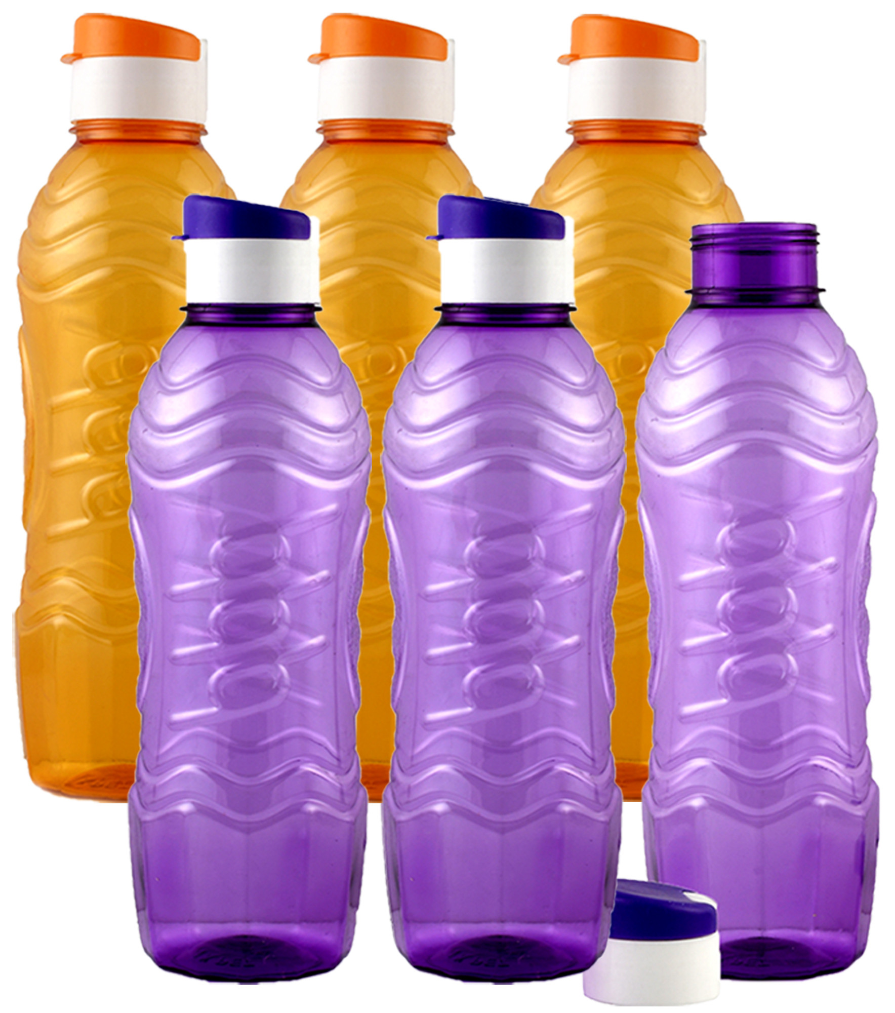 Kuber Industries Plastic Fridge Water Bottle Set with Flip Cap (1000ml, Orange & Purple)-KUBMART1504