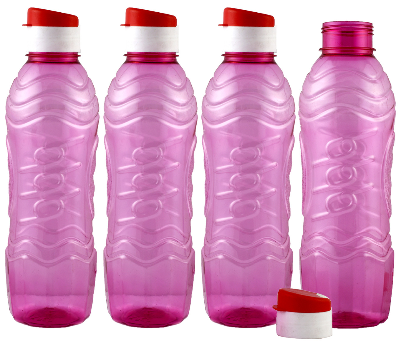 Kuber Industries Plastic Fridge Water Bottle Set with Flip Cap (1000ml, Pink)-KUBMART1384