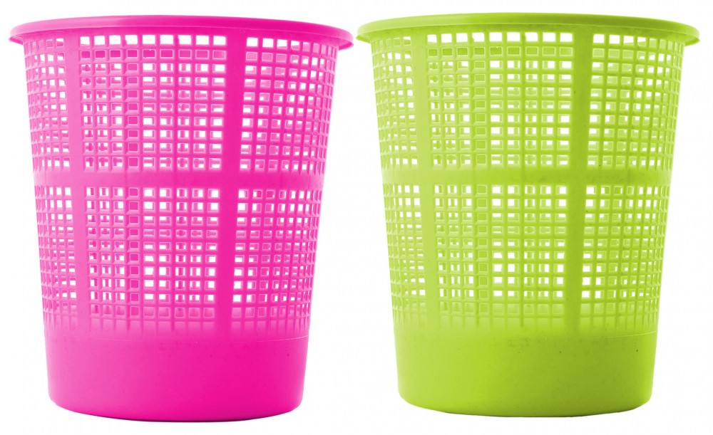 Kuber Industries Plastic Mesh Dustbin Garbage Bin for Office use, School, Bedroom,Kids Room, Home, Multi Purpose,5 Liters (Green &amp; Pink)-KUBMART270
