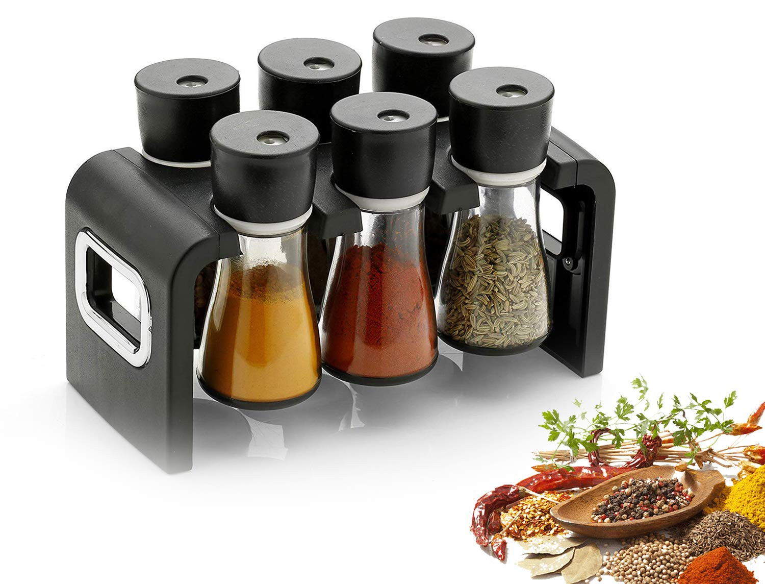 Kuber Industries Plastic Multipurpose Spice Rack Condiment Set 120Ml (Black)-KUBMART3304