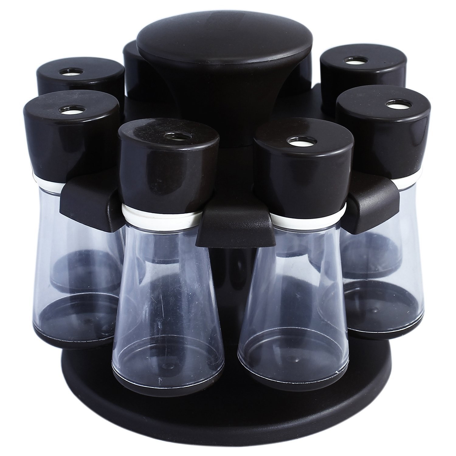 Kuber Industries Plastic Multipurpose Spice Rack Condiment Set 120Ml (Black)-KUBMART3304