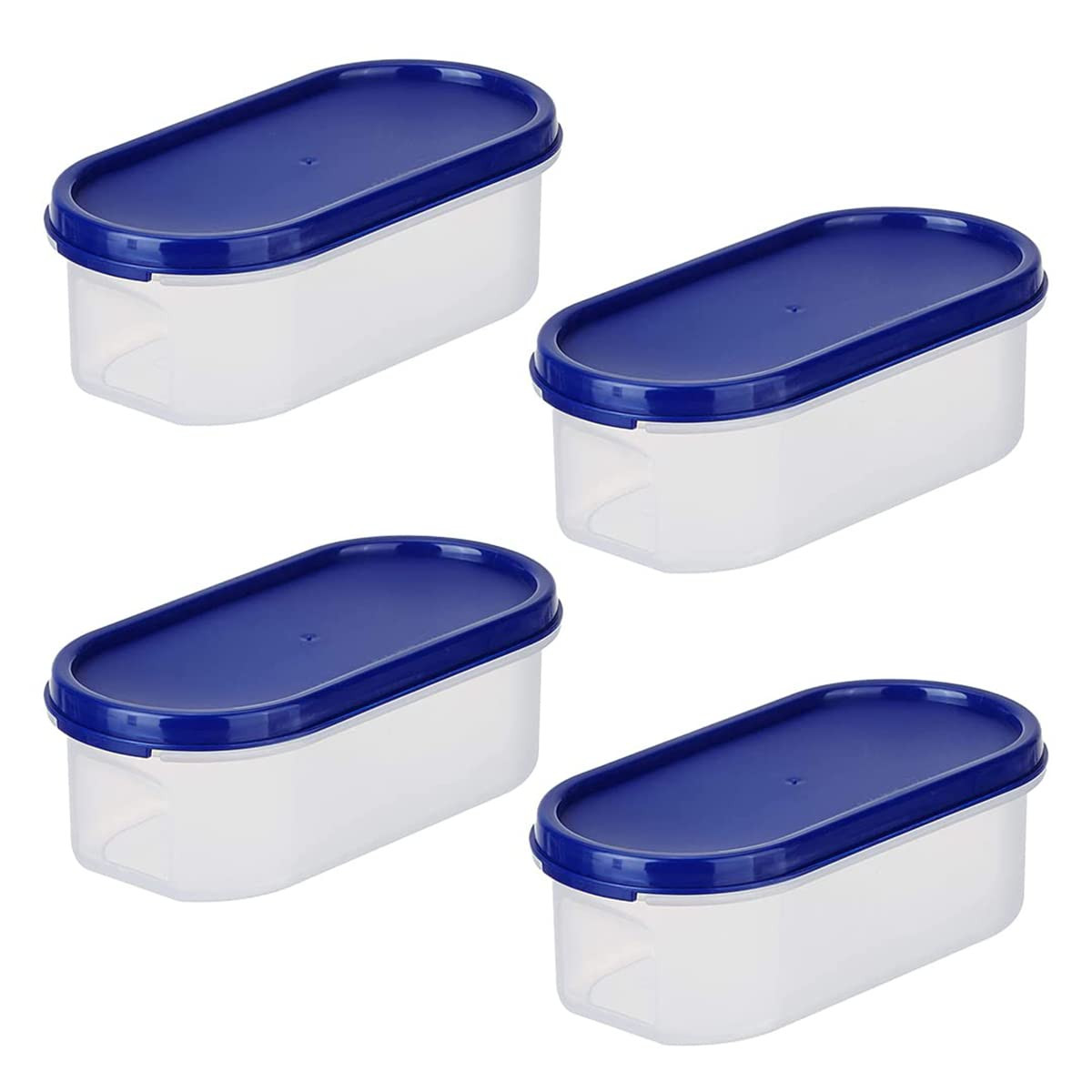 Kuber Industries Plastic Storage Containers With Lid I Set of 4, 500 ml | Airtight, Stackable, Spill-proof, Travel-friendly | Transparent with Blue Lid | For Dry & Wet Food Pickle, Spices, Dryfruits