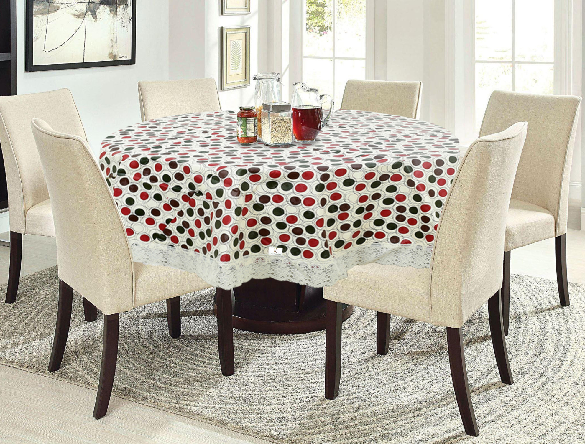 Kuber Industries Polka Dots Print Round Table Cover 72 Inch-Waterproof PVC Resistant Spillproof PVC Fabric Table Cover for Dining Room Kitchen Party (Brown)-KUBMRT11823