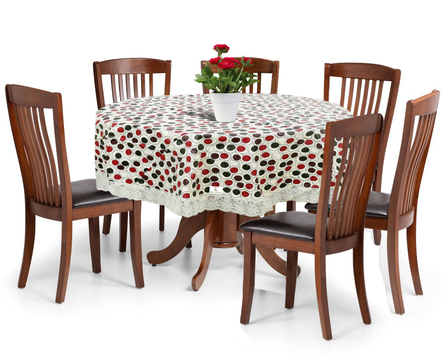 Kuber Industries Polka Dots Print Round Table Cover 72 Inch-Waterproof PVC Resistant Spillproof PVC Fabric Table Cover for Dining Room Kitchen Party (Brown)-KUBMRT11823