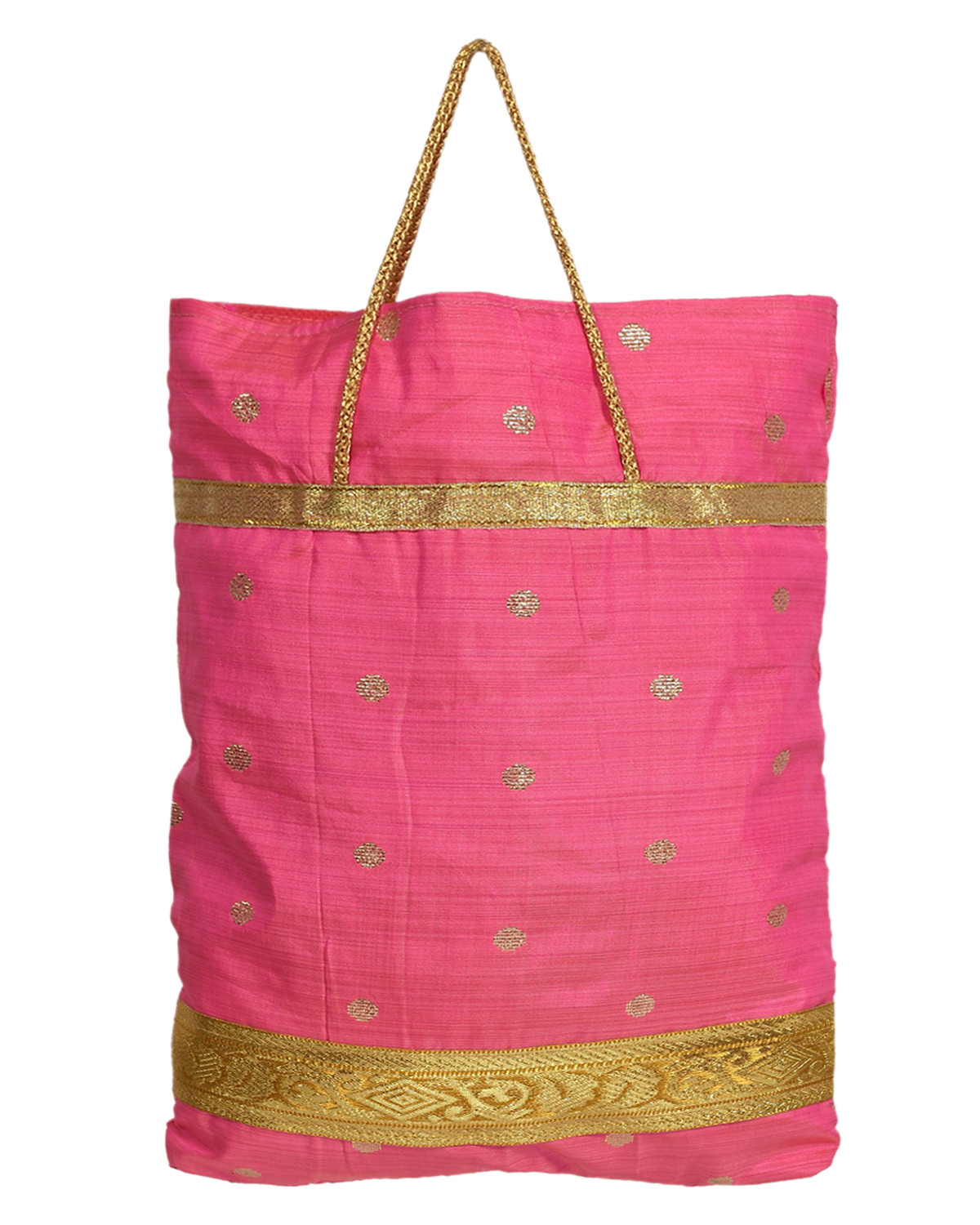 Kuber Industries Polyester Dot Design Foldable Potli|Shopping|Gifting, Hand Bag With Handle (Pink)