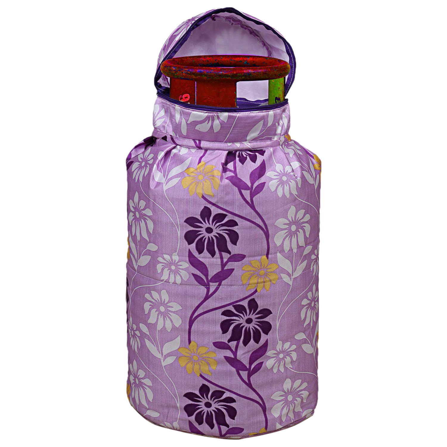 Kuber Industries polyester Floral Print Waterproof and Dustproof Cylinder Cover For Home & Kitchen Pack of 2 (Purple)