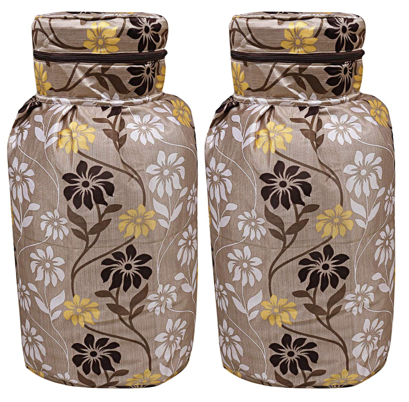 Kuber Industries Polyester Floral Print Zippered Propane Tank Cover/LPG Gas Cylinder Cover (Green)-Pack of 2-KUBMART15489