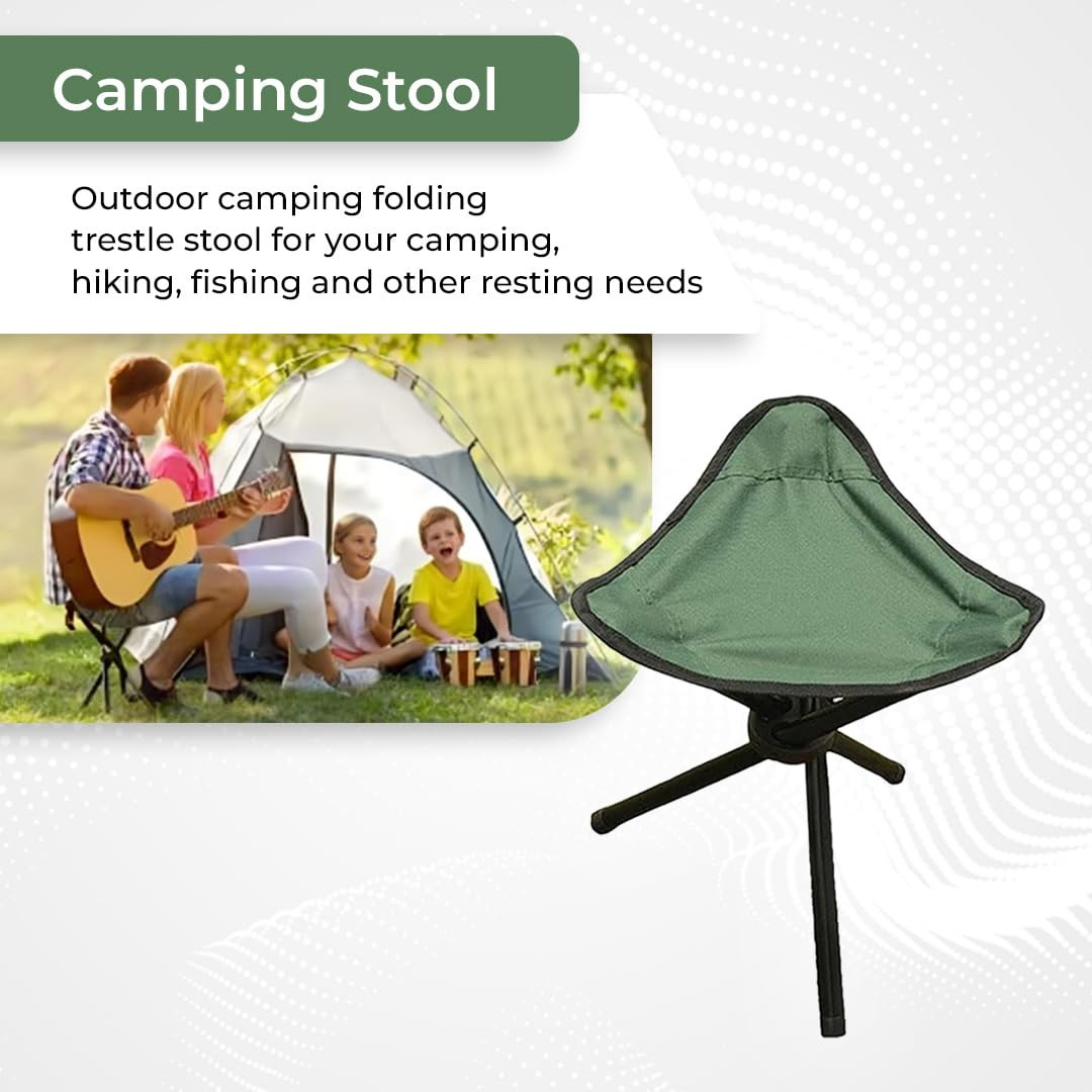 Kuber Industries Portable Stool for Travelling|Foldable Outdoor Sitting Chair|Tripod 3 Leg Chair for Camping, Picnic, Hiking|Green