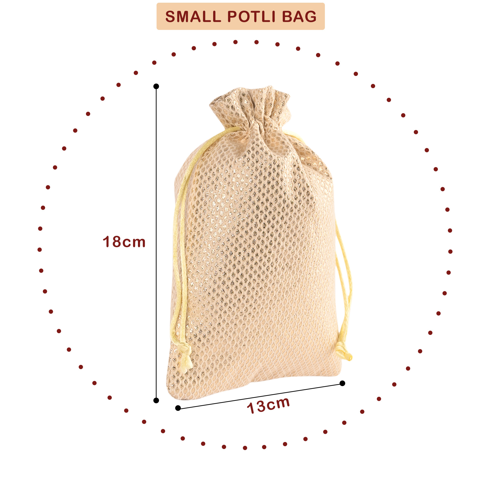 Kuber Industries Potli | Zari Wedding Potli | Drawstring Closure Potli | Wallet Potli | Christmas Gift Potli | Baby Shower Potli | Traditional Shagun Potli | 5x7 Inch | Small |Golden