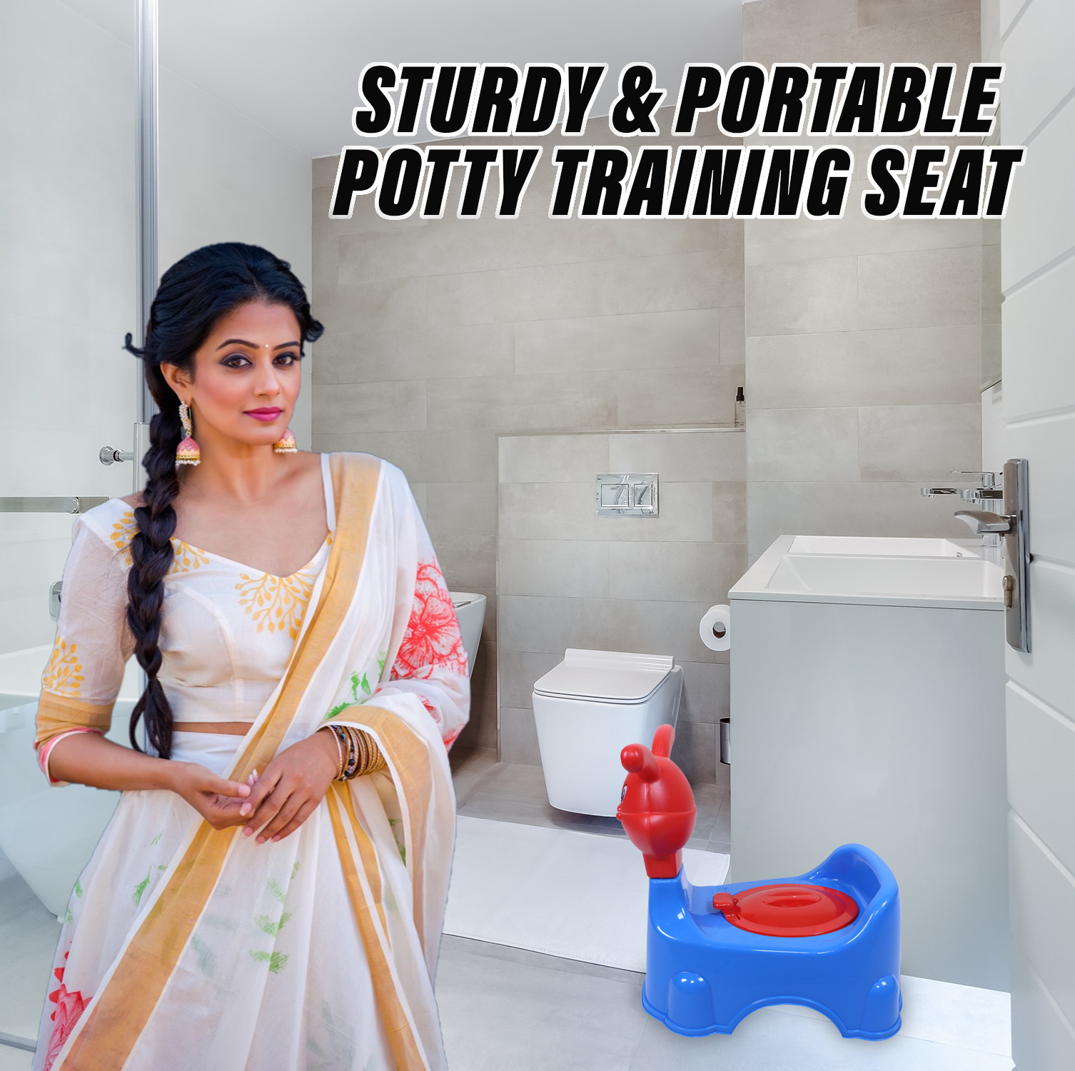 Kuber Industries Potty Toilet Trainer Seat | Plastic Potty Training Seat | Baby Potty Seat | Potty Seat For Child | Potty Training Seat for Kids | Rabbit Design | Red & Blue