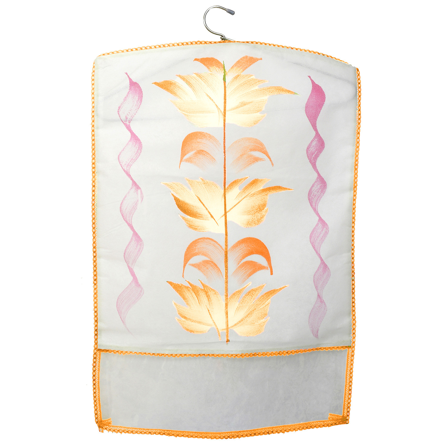 Kuber Industries Printed Non Woven Hanging Saree Cover Wardrobe Organiser (Cream) -CTKTC38941