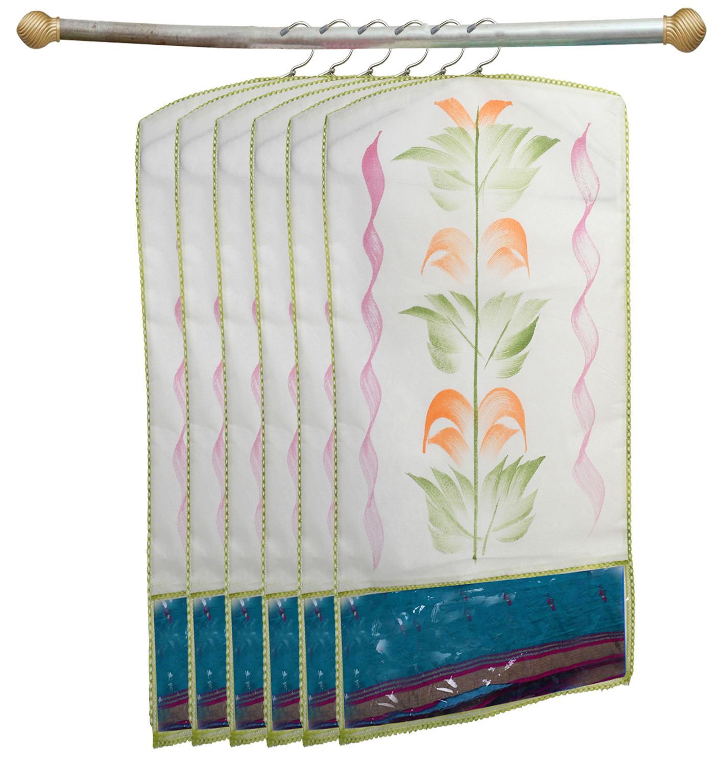 Kuber Industries Printed Non Woven Hanging Saree Cover Wardrobe Organiser (Green) -CTKTC38923