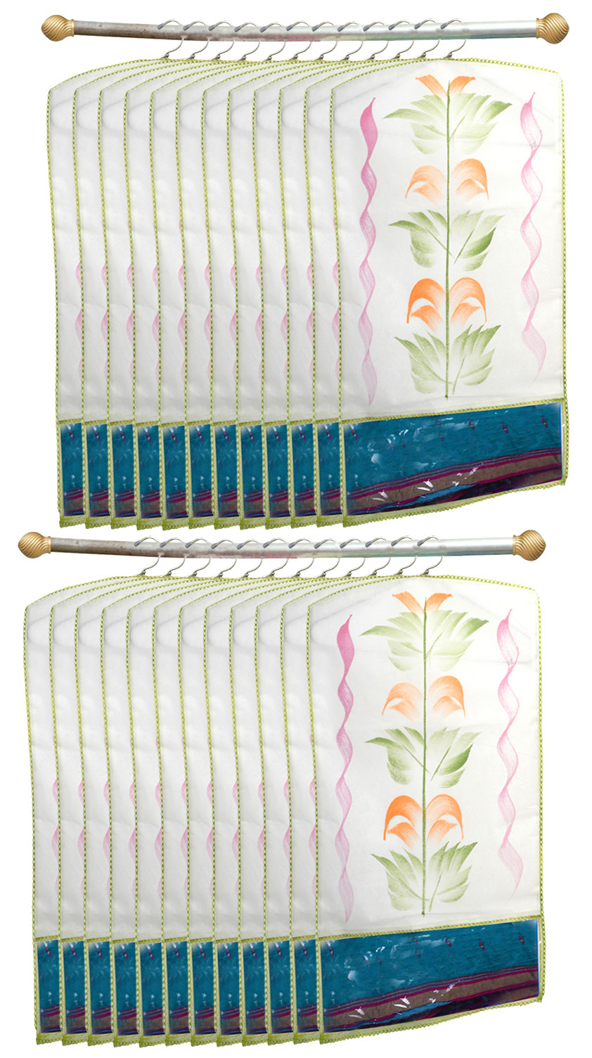 Kuber Industries Printed Non Woven Hanging Saree Cover Wardrobe Organiser (Green) -CTKTC38923