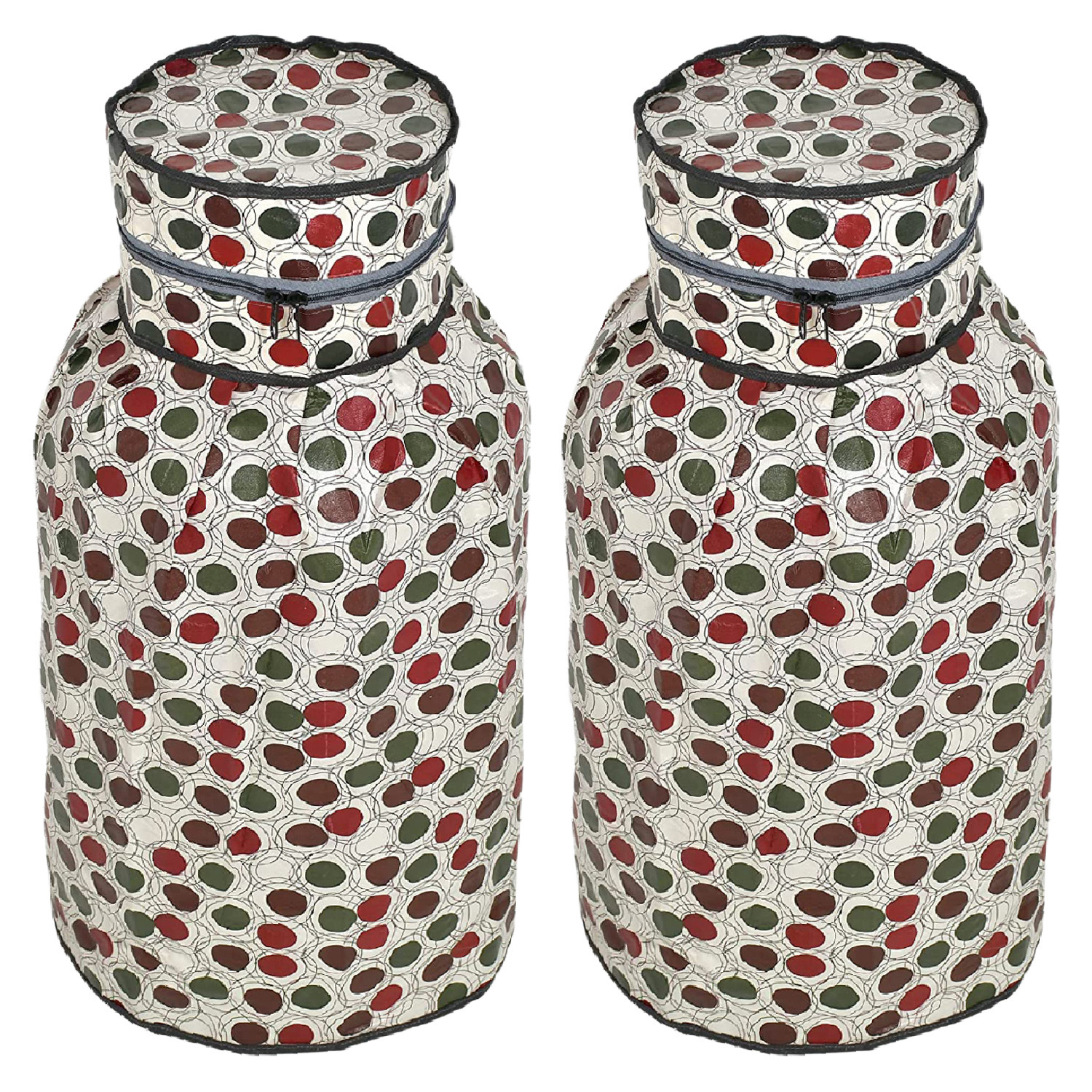 Kuber Industries PVC Circle Print Waterproof and Dustproof Cylinder Cover For Home & Kitchen Pack of 2 (Cream)