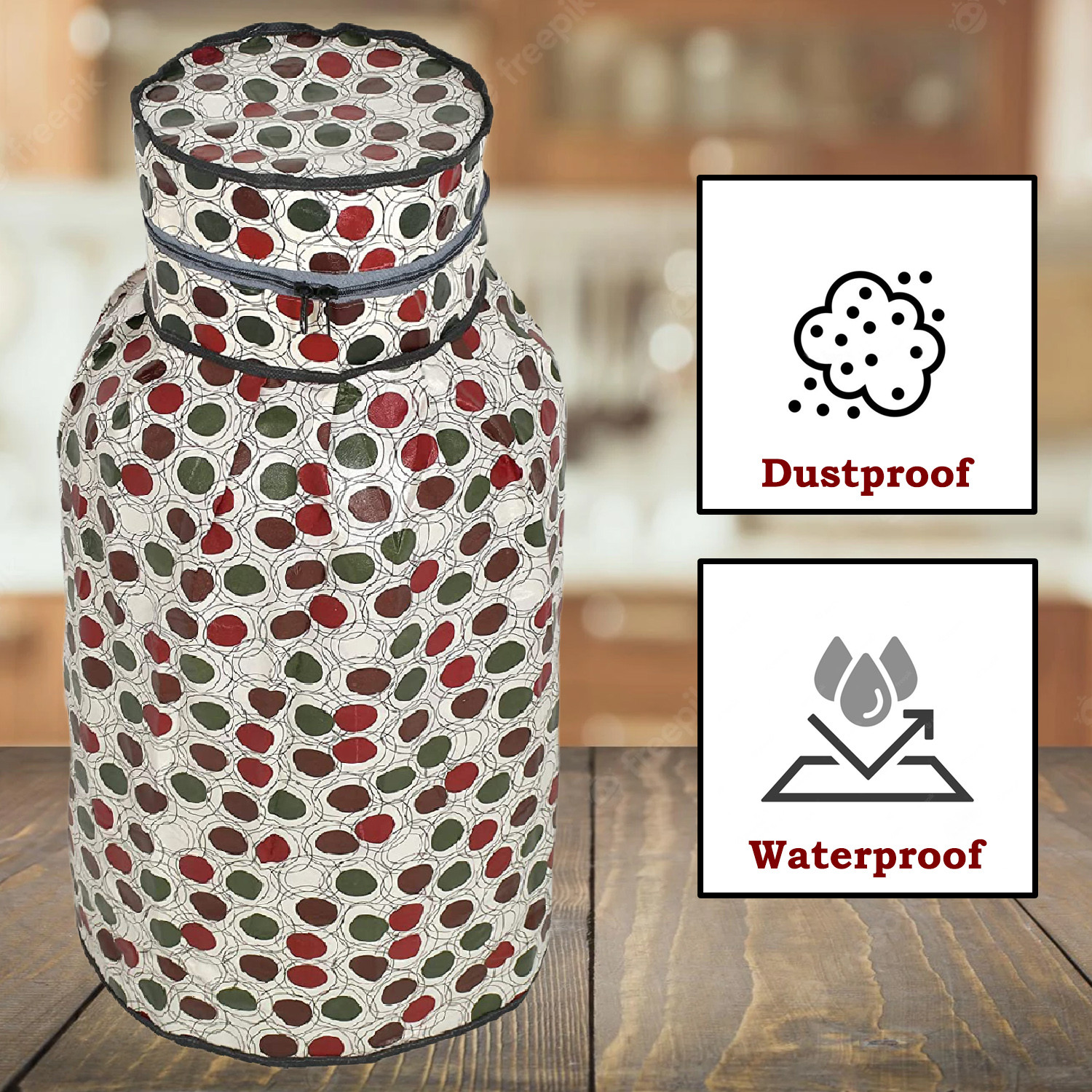 Kuber Industries PVC Circle Print Waterproof and Dustproof Cylinder Cover For Home & Kitchen Pack of 2 (Cream)