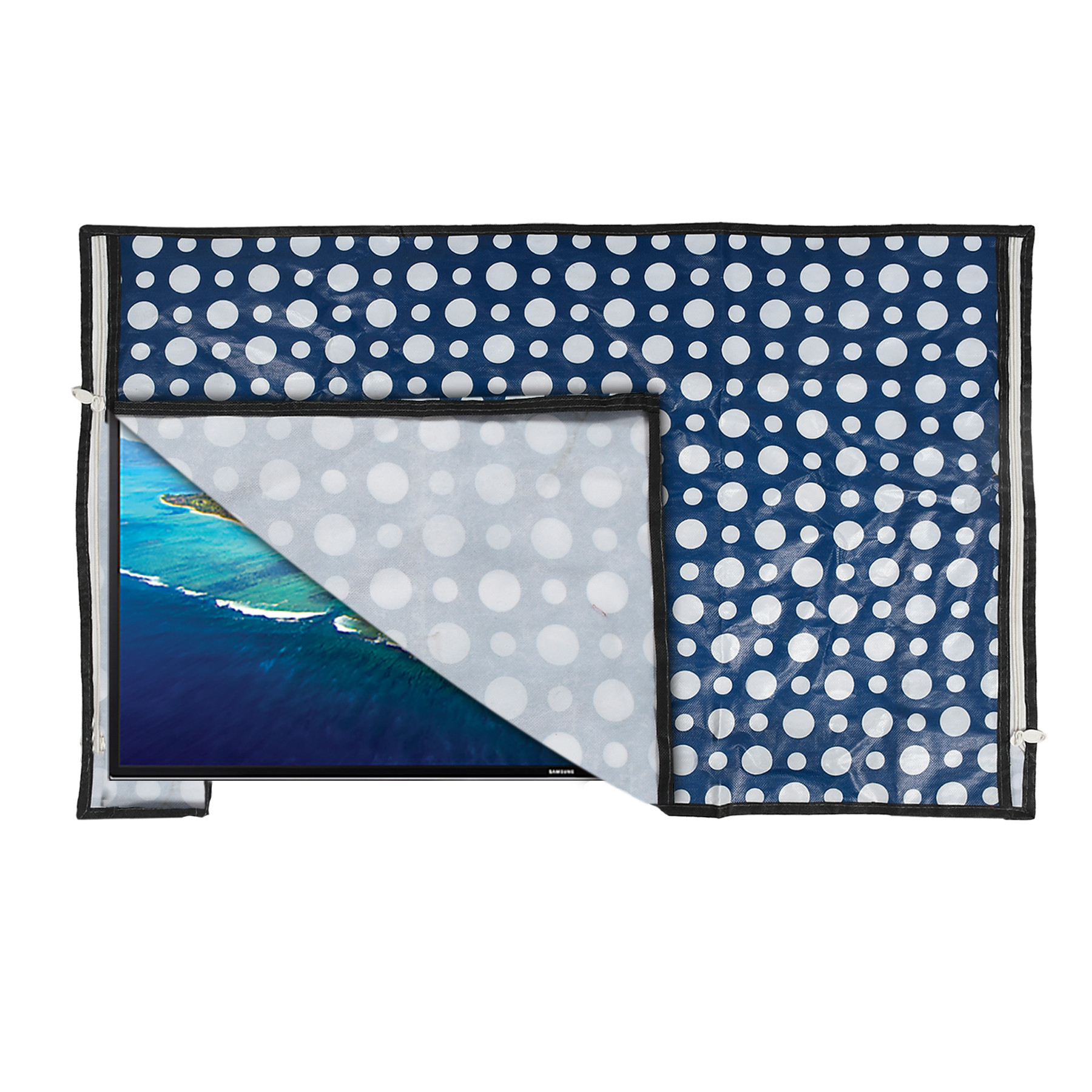 Kuber Industries PVC Dot Print Waterproof & Dustproof TV Cover, 32 Inch (Blue) 54KM4289