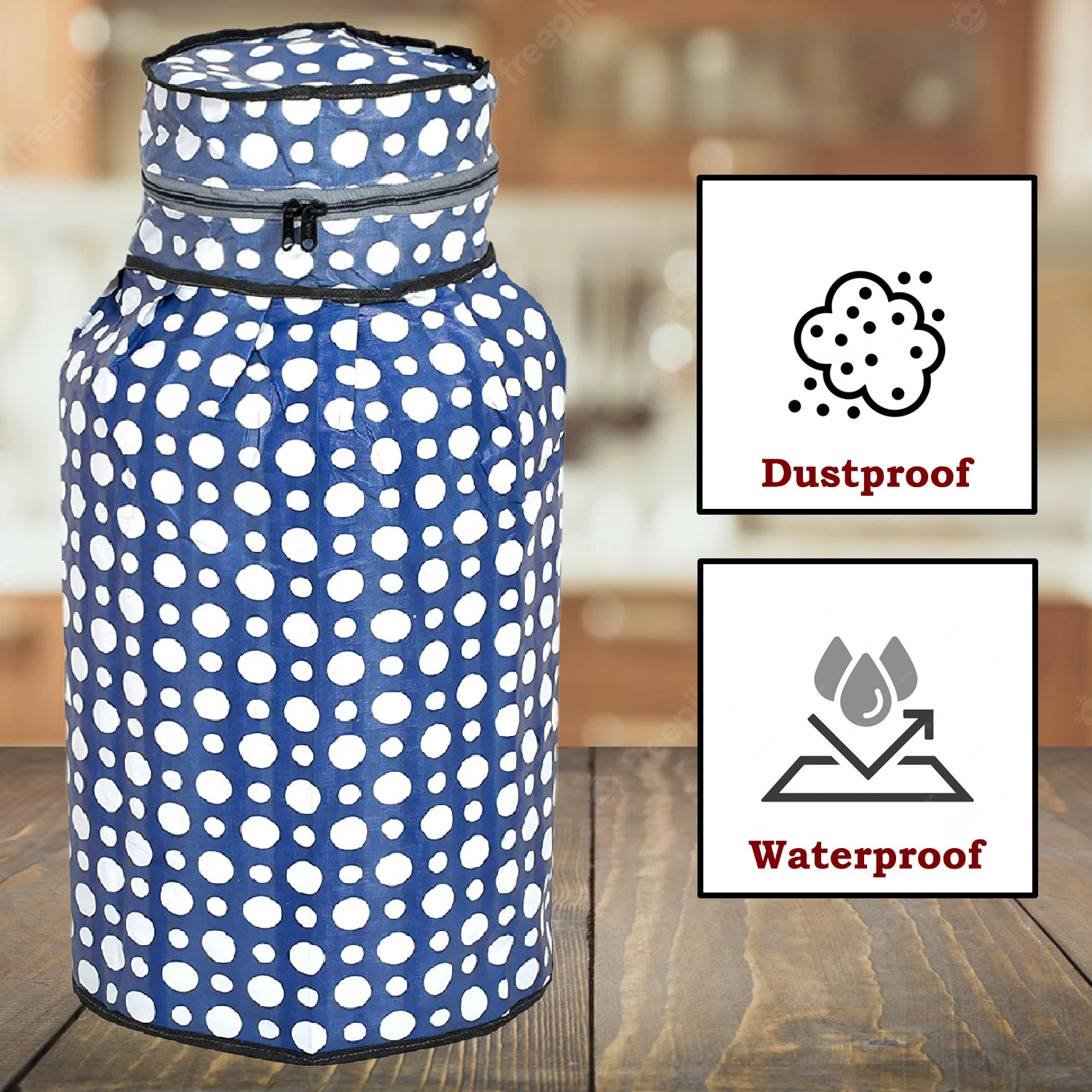 Kuber Industries PVC Dot Print Waterproof and Dustproof Cylinder Cover For Home & Kitchen Pack of 2 (Blue)