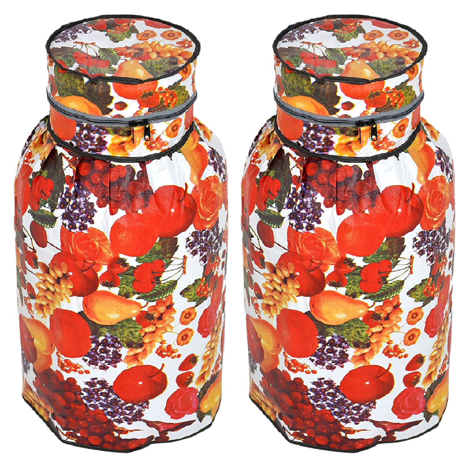 Kuber Industries PVC Fruits Print Waterproof and Dustproof Cylinder Cover For Home & Kitchen Pack of 2 (Red)