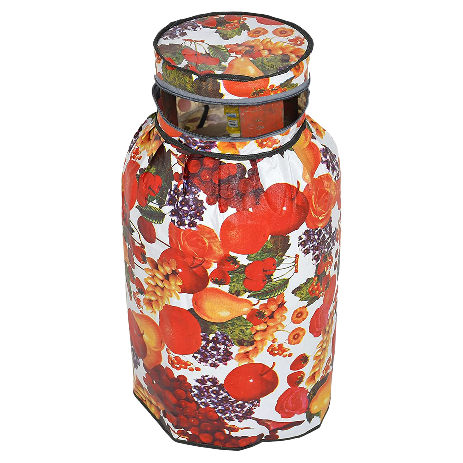 Kuber Industries PVC Fruits Print Waterproof and Dustproof Cylinder Cover For Home & Kitchen Pack of 2 (Red)