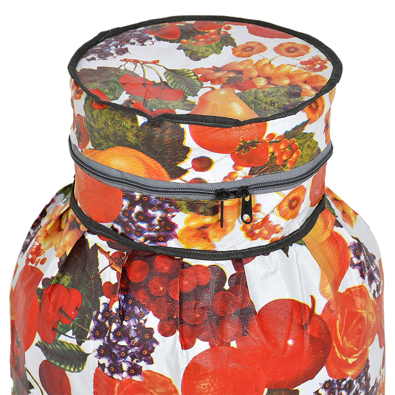 Kuber Industries PVC Fruits Print Waterproof and Dustproof Cylinder Cover For Home & Kitchen Pack of 2 (Red)