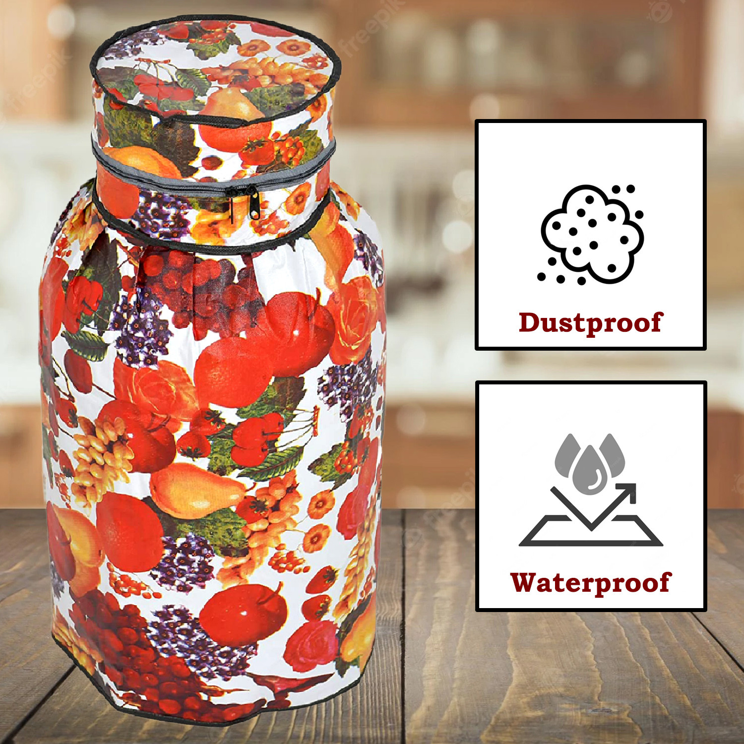 Kuber Industries PVC Fruits Print Waterproof and Dustproof Cylinder Cover For Home & Kitchen (Red)