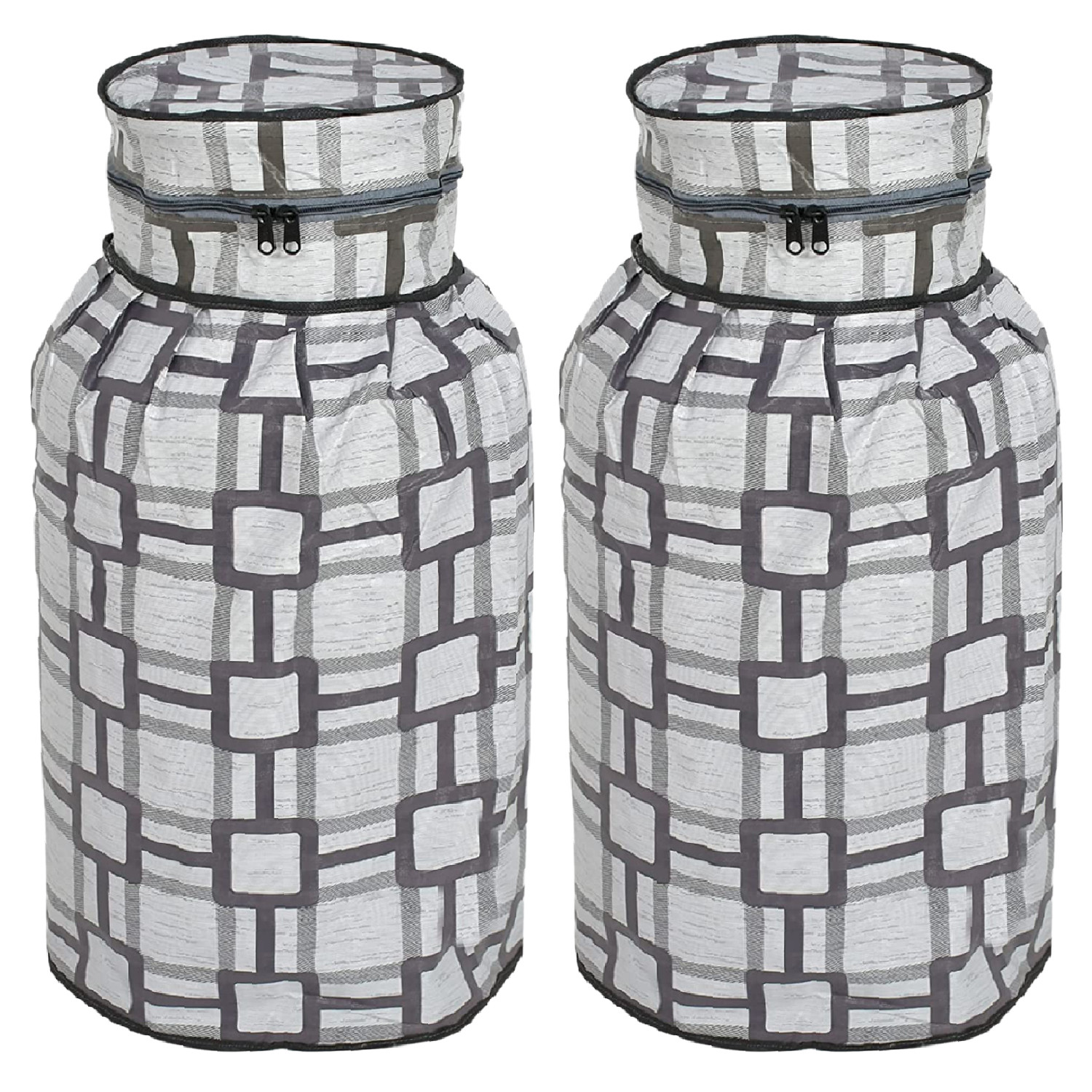 Kuber Industries PVC Square Print Waterproof and Dustproof Cylinder Cover For Home & Kitchen Pack of 2 (Grey)