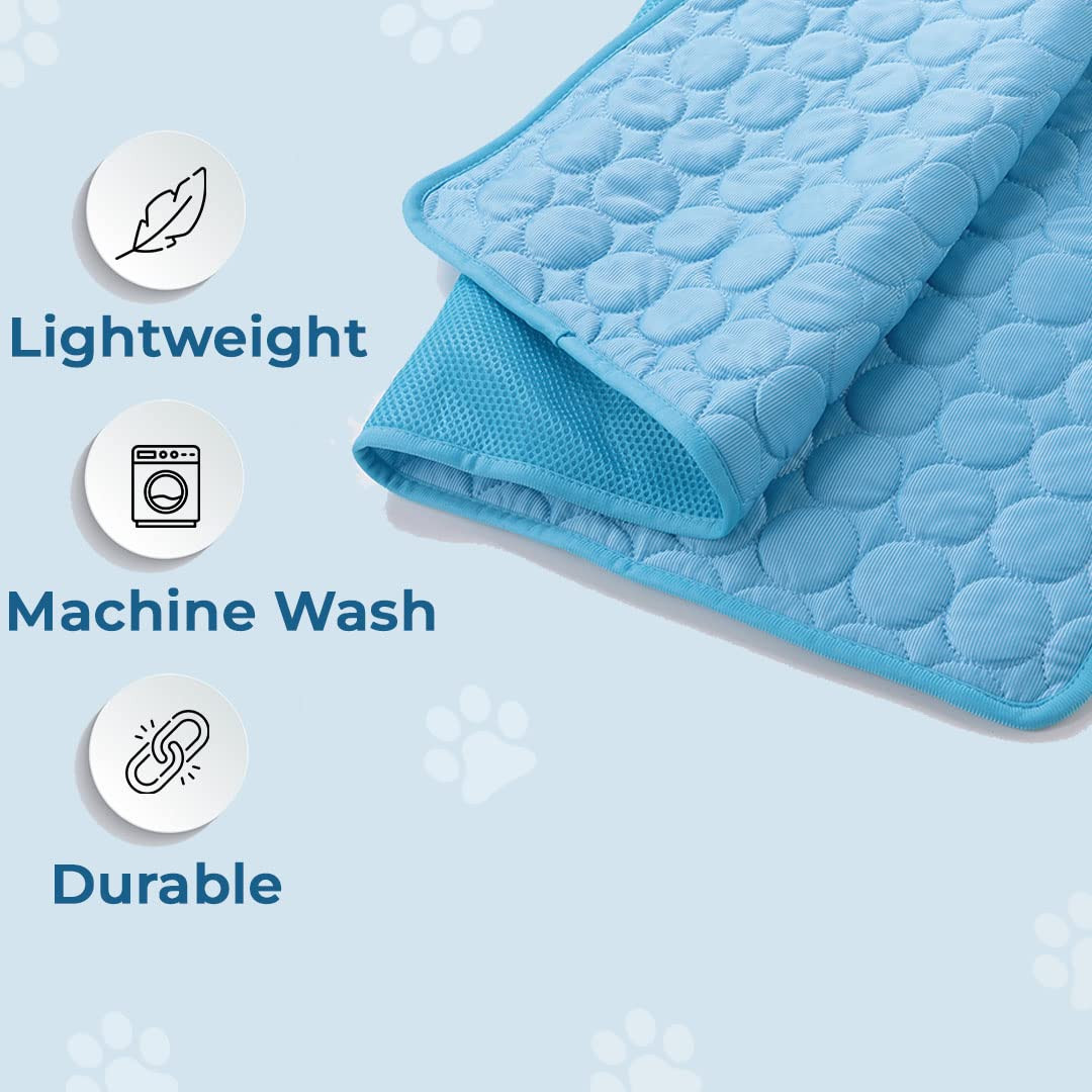 Kuber Industries Rectangular Dog & Cat Bed|Premium Cool Ice Silk with Polyester with Bottom Mesh|Multi-Utility Self-Cooling Pad for Dog & Cat|Light-Weight & Durable Dog Bed|ZQCJ001B-XL|Blue