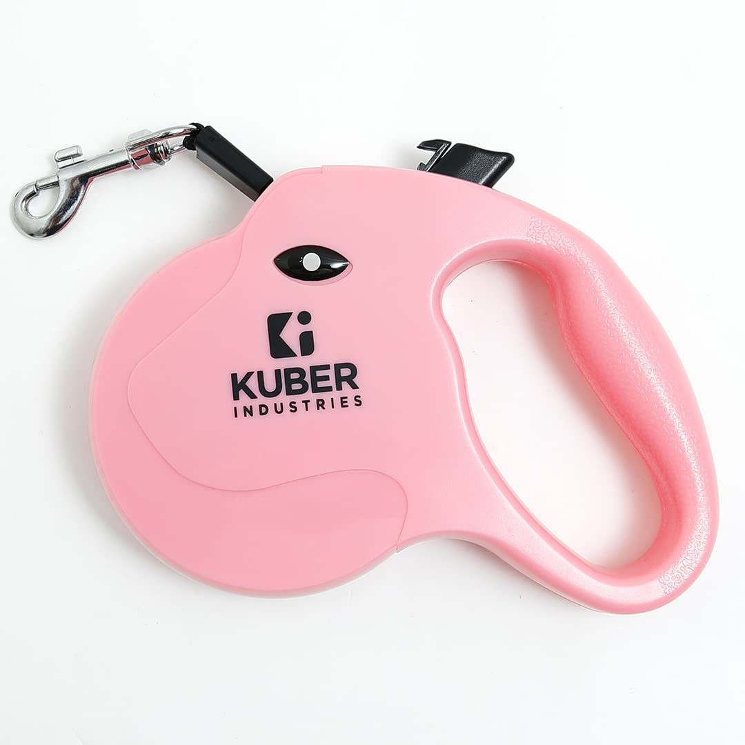 Kuber Industries Retractable Dog for Walking Jogging Training Leash for Small & Medium Dogs with Polyester Tape with Hand Grip and One Button Brake & Lock - Pink