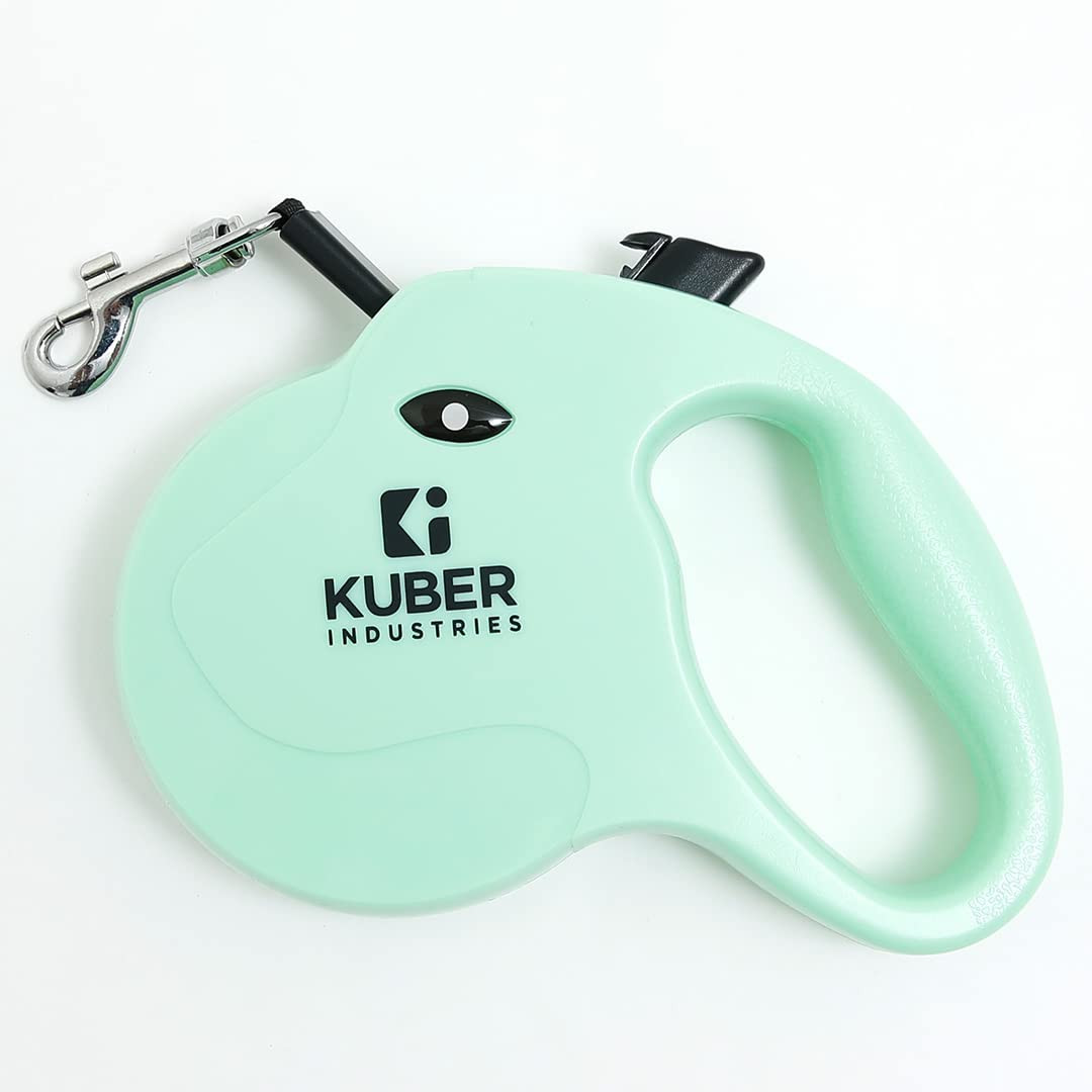 Kuber Industries Retractable Dog for Walking Jogging Training Leash for Small & Medium Dogs with Polyester Tape with Hand Grip and One Button Brake & Lock - Green