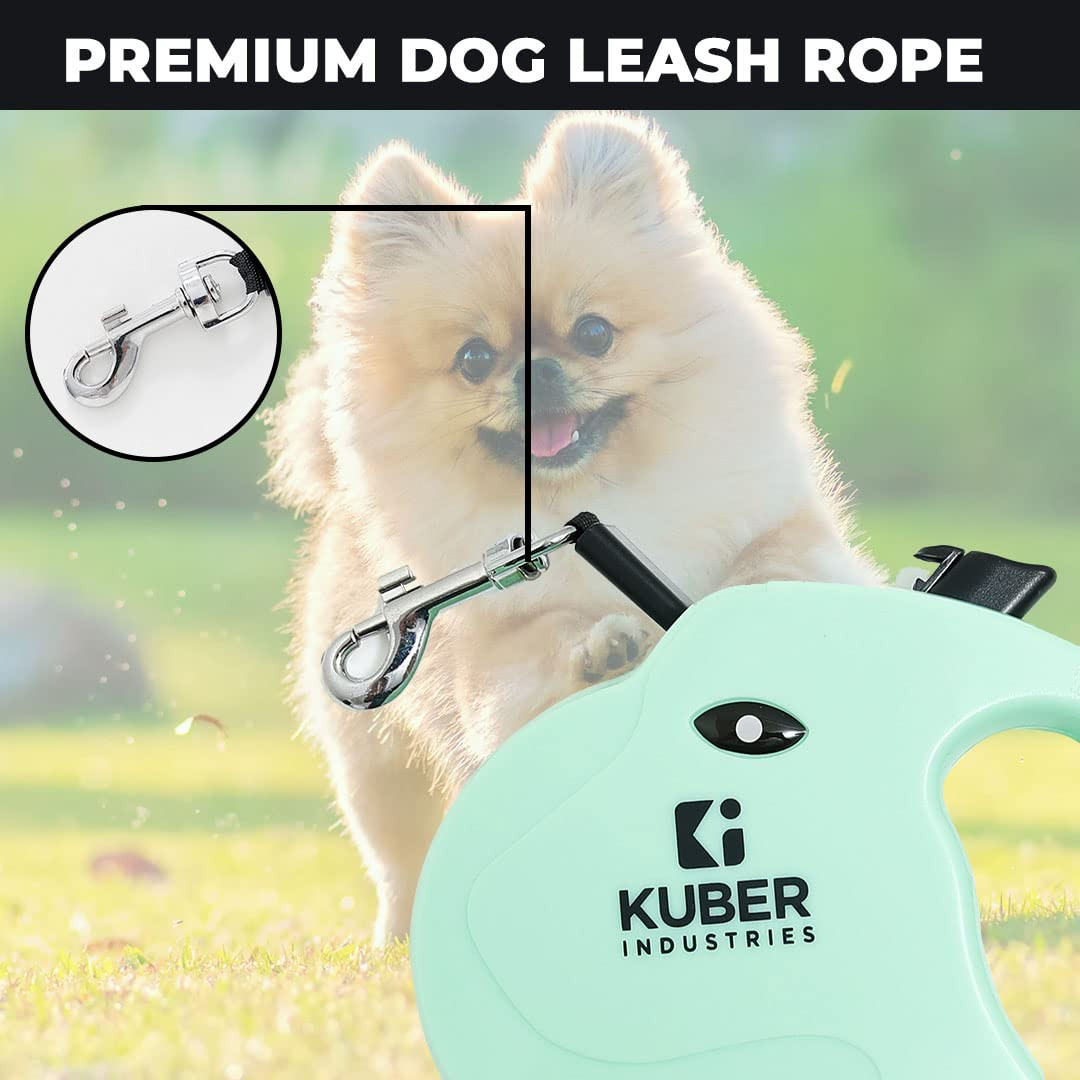 Kuber Industries Retractable Dog for Walking Jogging Training Leash for Small & Medium Dogs with Polyester Tape with Hand Grip and One Button Brake & Lock - Green